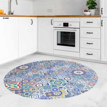 Teppich Vinyl Wohnzimmer Schlafzimmer Flur Küche Fliesen Muster, Bilderdepot24, rund - blau glatt, nass wischbar (Küche, Tierhaare) - Saugroboter & Bodenheizung geeignet