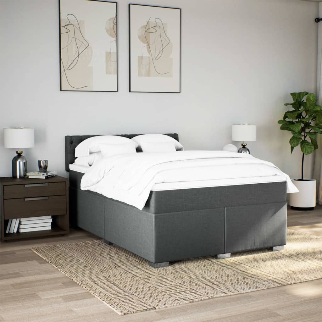 vidaXL Bett Boxspringbett mit Matratze Dunkelgrau günstig online kaufen
