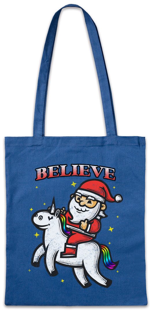 Beuteltasche Believe Unicorn Santa Stofftasche Einhorn Regenbogen Rainbow Clause