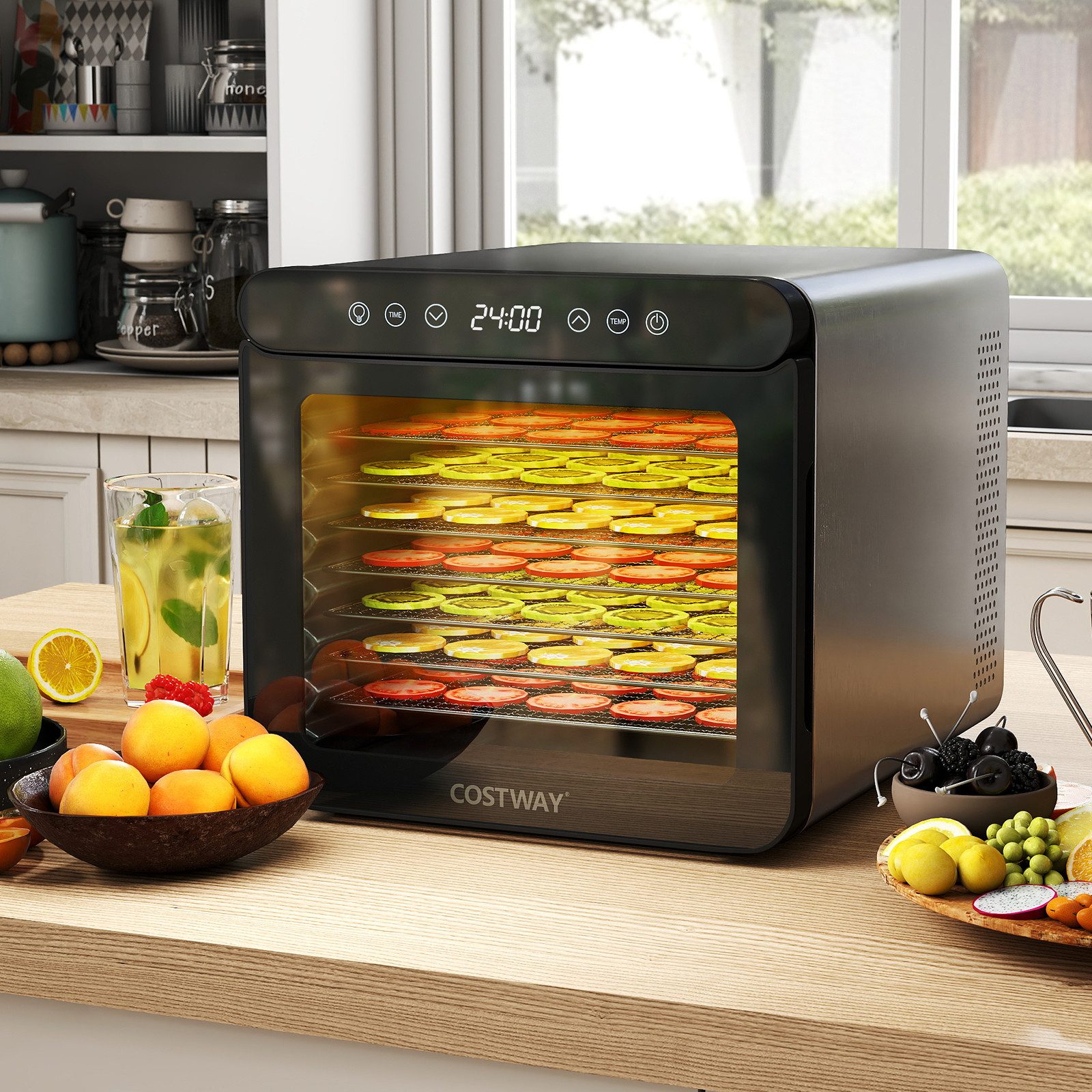 COSTWAY Dehydrator 600 W, 7 Etagen, mit 7 Schalen & 24H Timer, 30-75℃