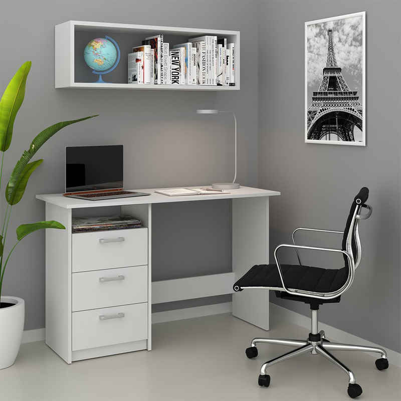 Vicco Schreibtisch »MEIKO Weiß Arbeitstisch Bürotisch Regal PC Tisch Schubladen«