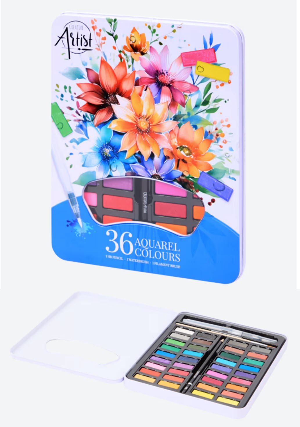 Creative Artist Aquarellfarbe Aquarellset in Dose 36 Farben mit Pinseln Aquarellfarbset