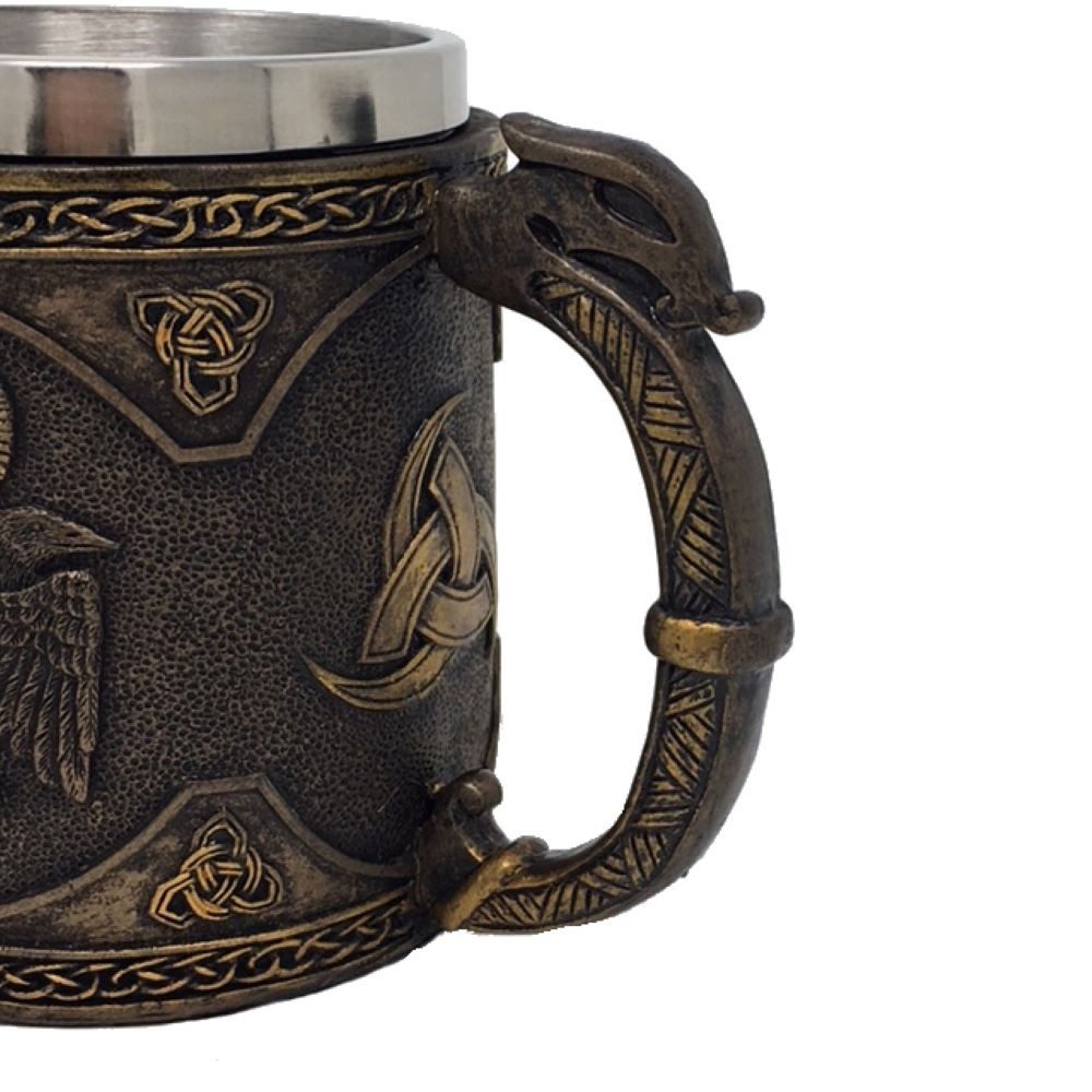 MystiCalls Bierkrug Krug Odin - Wikingerkrug Wikinger Götterkrug Met, 1-tlg., Polyresin, Herausnehmbarer Metalleinsatz
