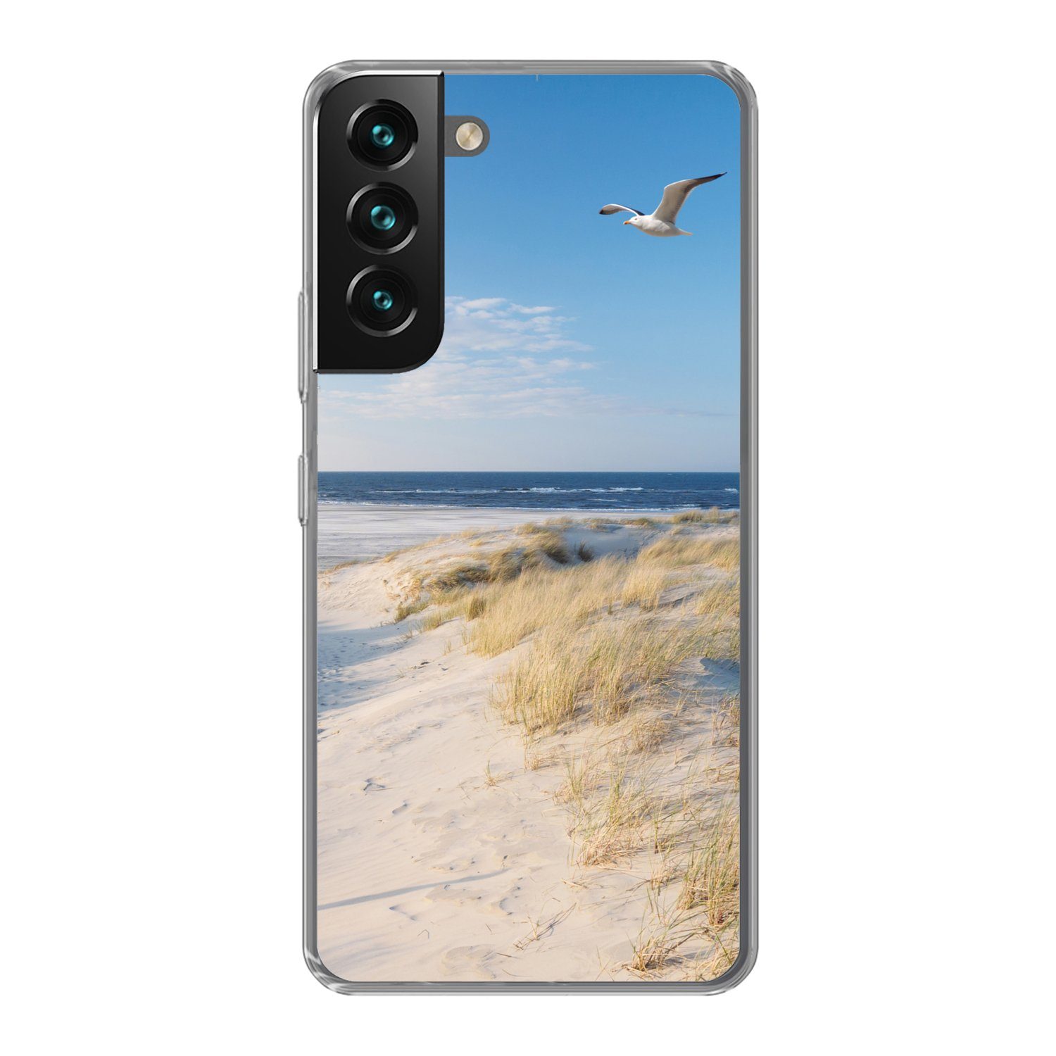 MuchoWow Handyhülle für Samsung Galaxy S22 Düne - Möwe - Strand - Meer - Sonne, Phone Case, Silikon, Schutzhülle Dünn