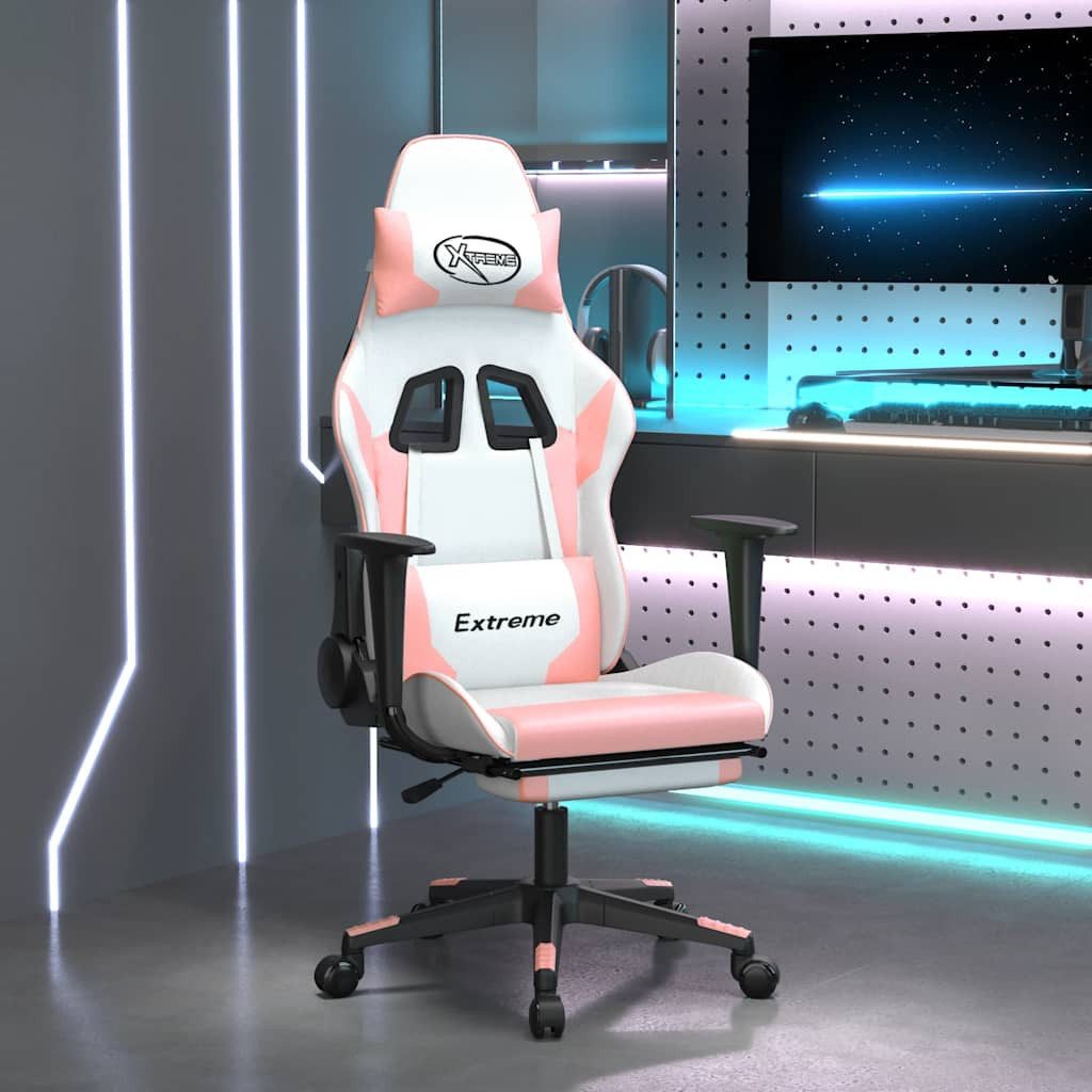 vidaXL Gaming-Stuhl Gaming-Stuhl mit Massage & Fußstütze Weiß & Rosa Kunstleder (1 St)