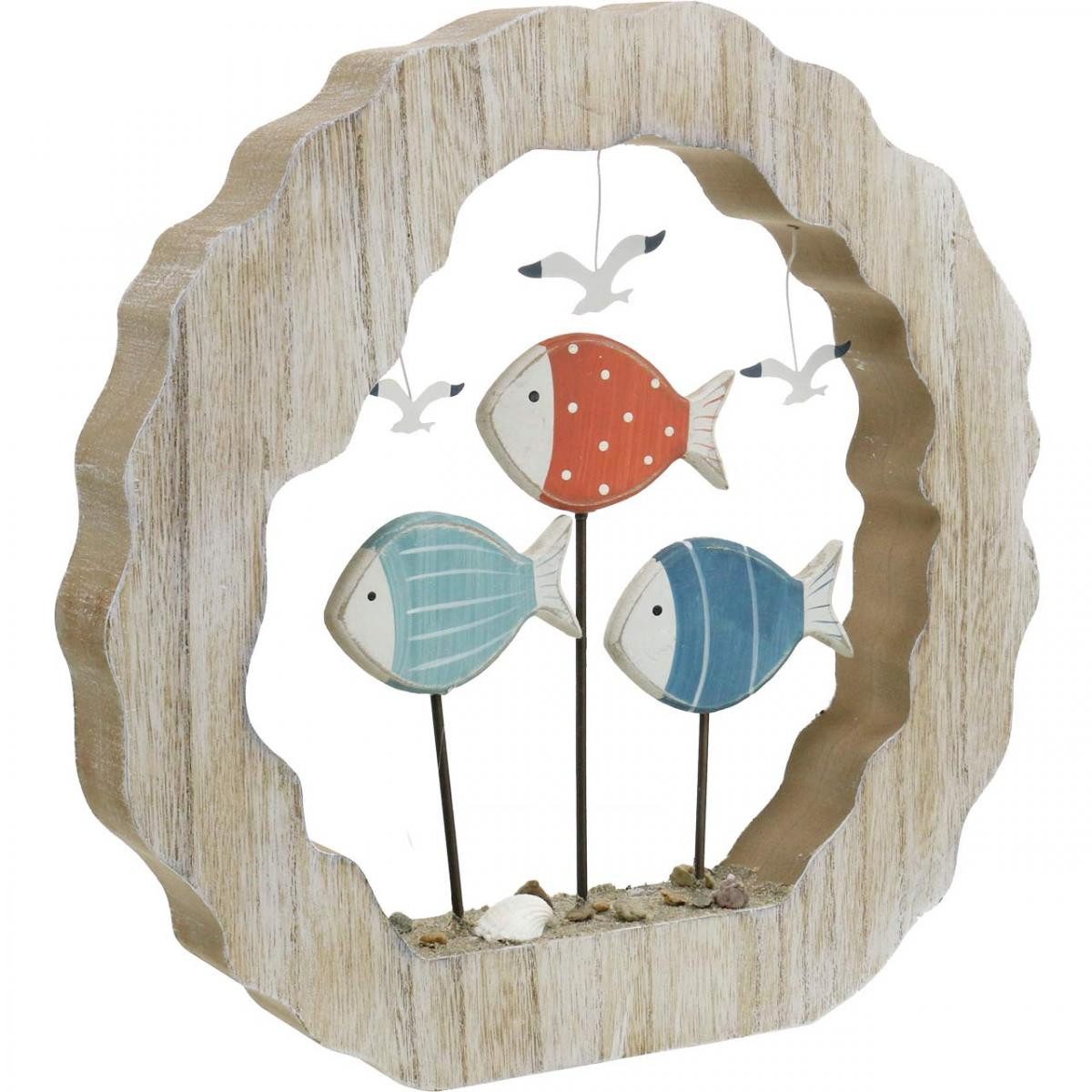 Dekofigur Maritime Tischdeko "Fische im Ozean" aus Holz, Handbemalt in Blau &