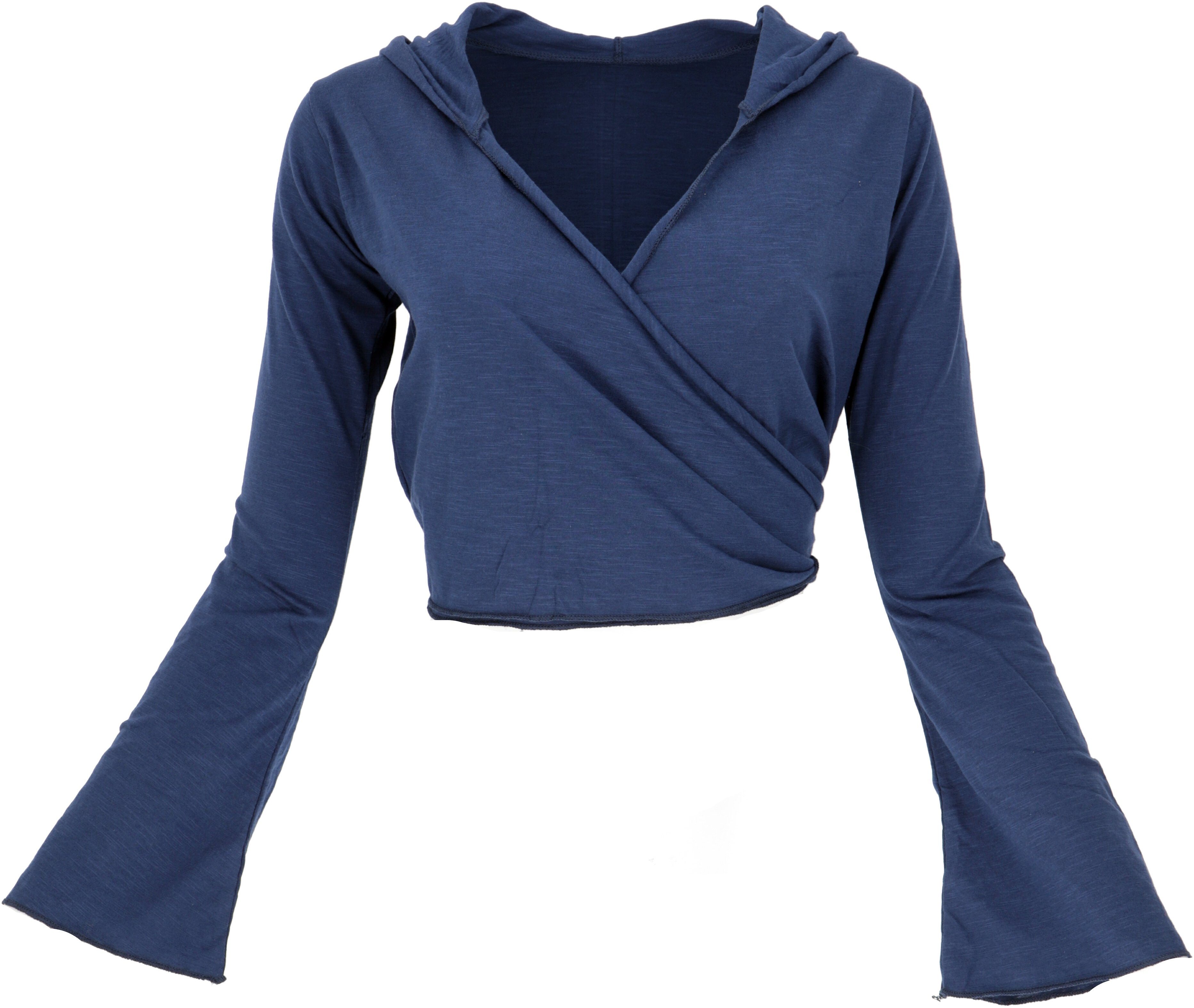 Guru-Shop Longsleeve Wickeltop, Yogatop, Langarmshirt mit.. alternative Bekleidung blau | V-Shirts