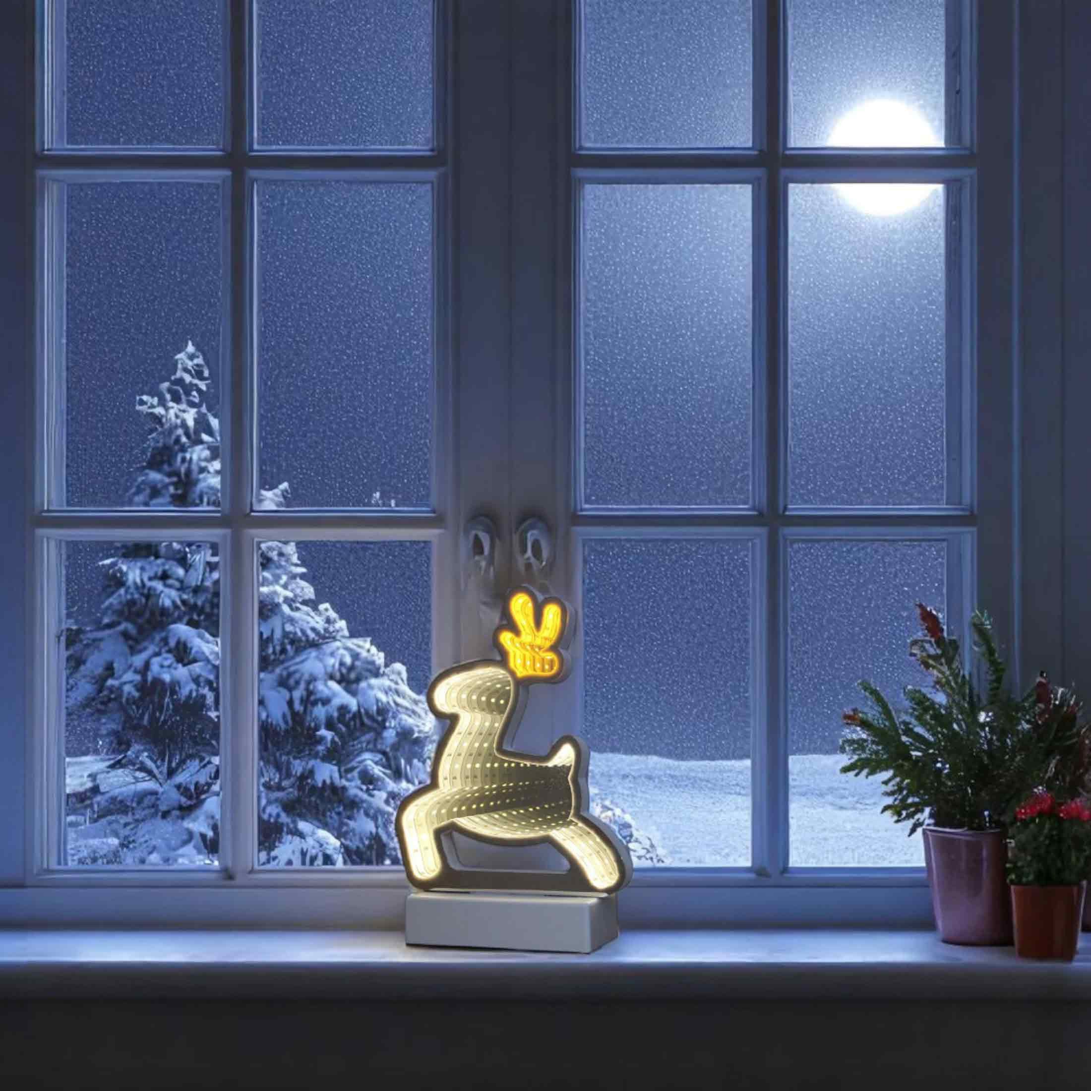 F-H-S International LED-Dekofigur, Rentier Infinity Effekt USB-Kabel Timer