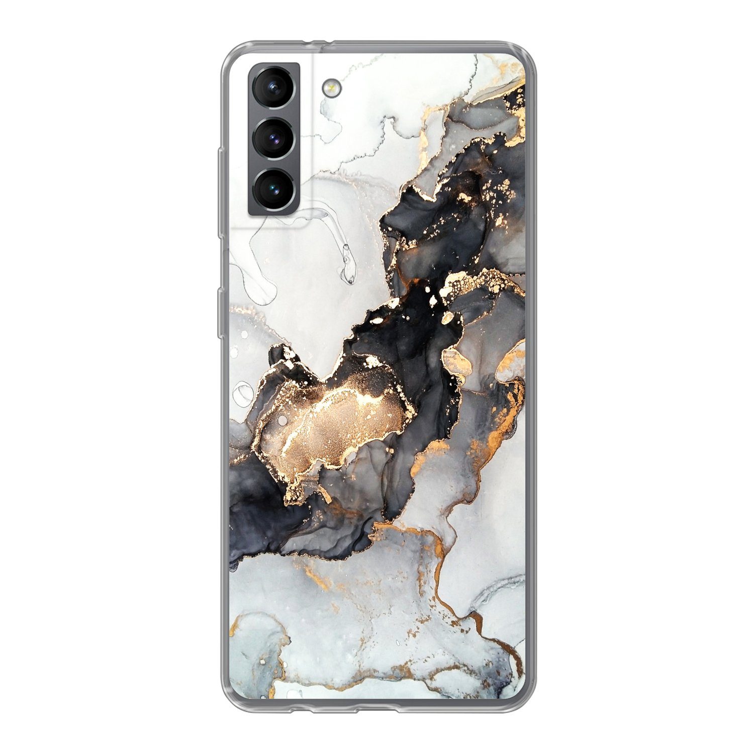 MuchoWow Handyhülle für Samsung Galaxy S21 Plus Marmor - Schwarz - Weiß - Gold - Luxus - A, Phone Case, Silikon, Schutzhülle Dünn