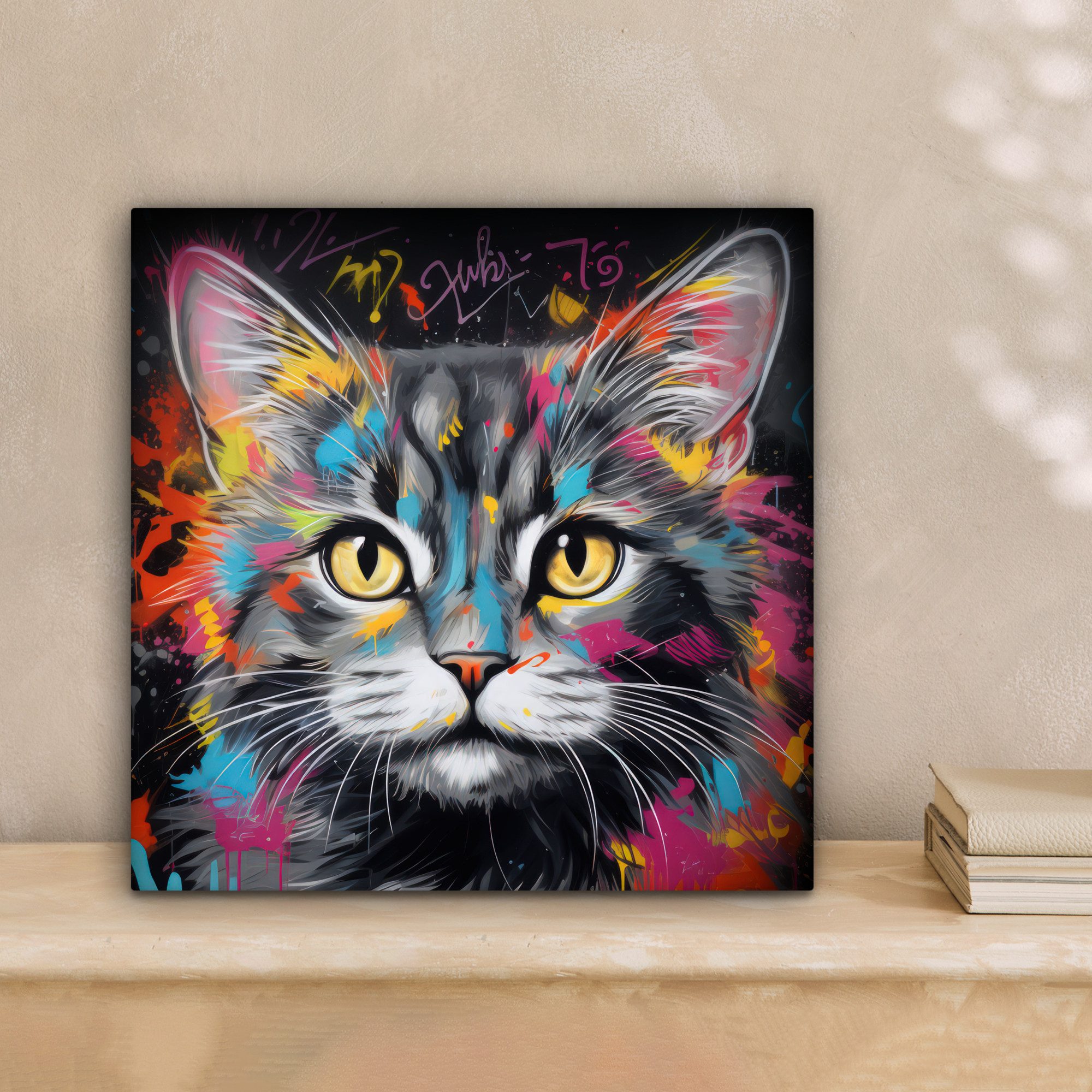 OneMillionCanvasses® Leinwandbild Katze - Graffiti - Tiere - Farben - Grau, günstig online kaufen