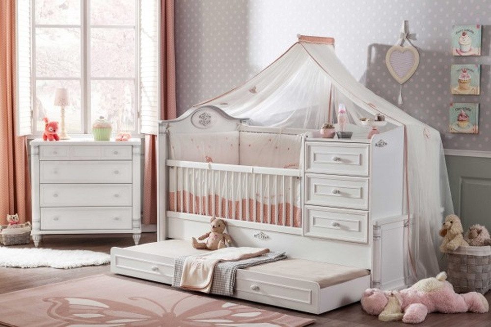 Möbel-Zeit Babybett ROMANTIC mitwachsend, 80x130-180 cm