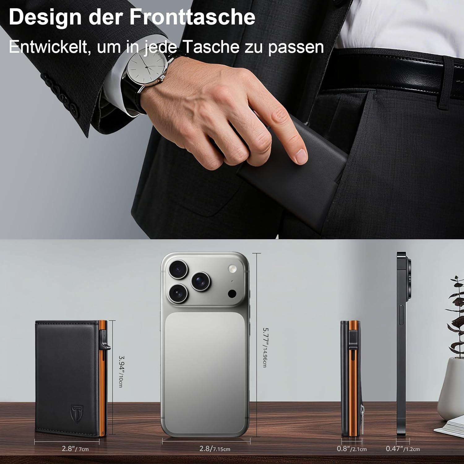 TEEHON Geldbörse Geldbeutel Herren mit Münzfach, Hochwertiges Kartenetui Herren (1-tlg., RFID Geschützter Geldbörse), Slim Portemonnaie für 8 Karten - Orange-Sc – Bild 2 von 5