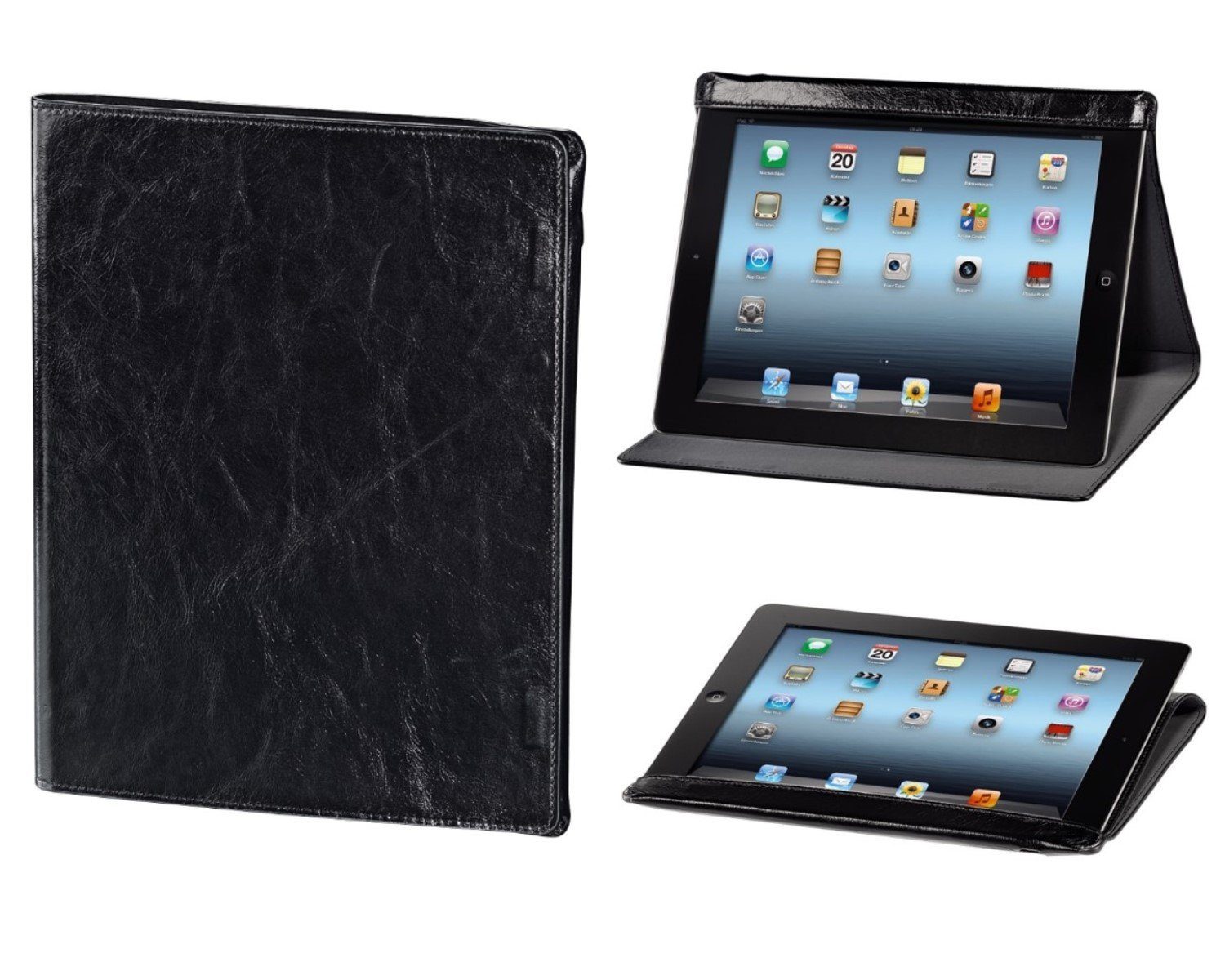 Hama Tablet-Hülle Tasche Alicante Schwarz für Apple iPad 3/4, Klapp-Tasche  passend für Apple iPad 4 3 4G 3G, Zugriff auf alle Funktionen,  Stand-Funktion, als Video-Ständer nutzbar