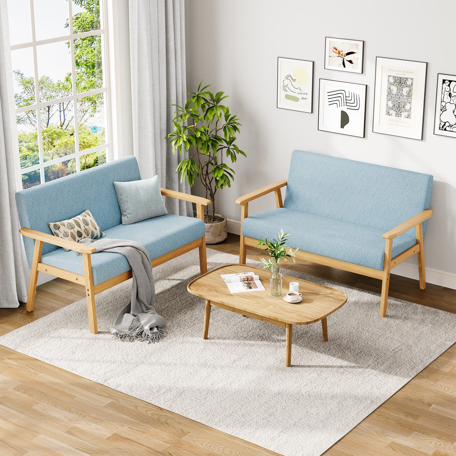 Dripex 2-Sitzer Stoffsofa Couch mit Holz Armlehnen Loungesofa, Teddysamt – Bild 4 von 5