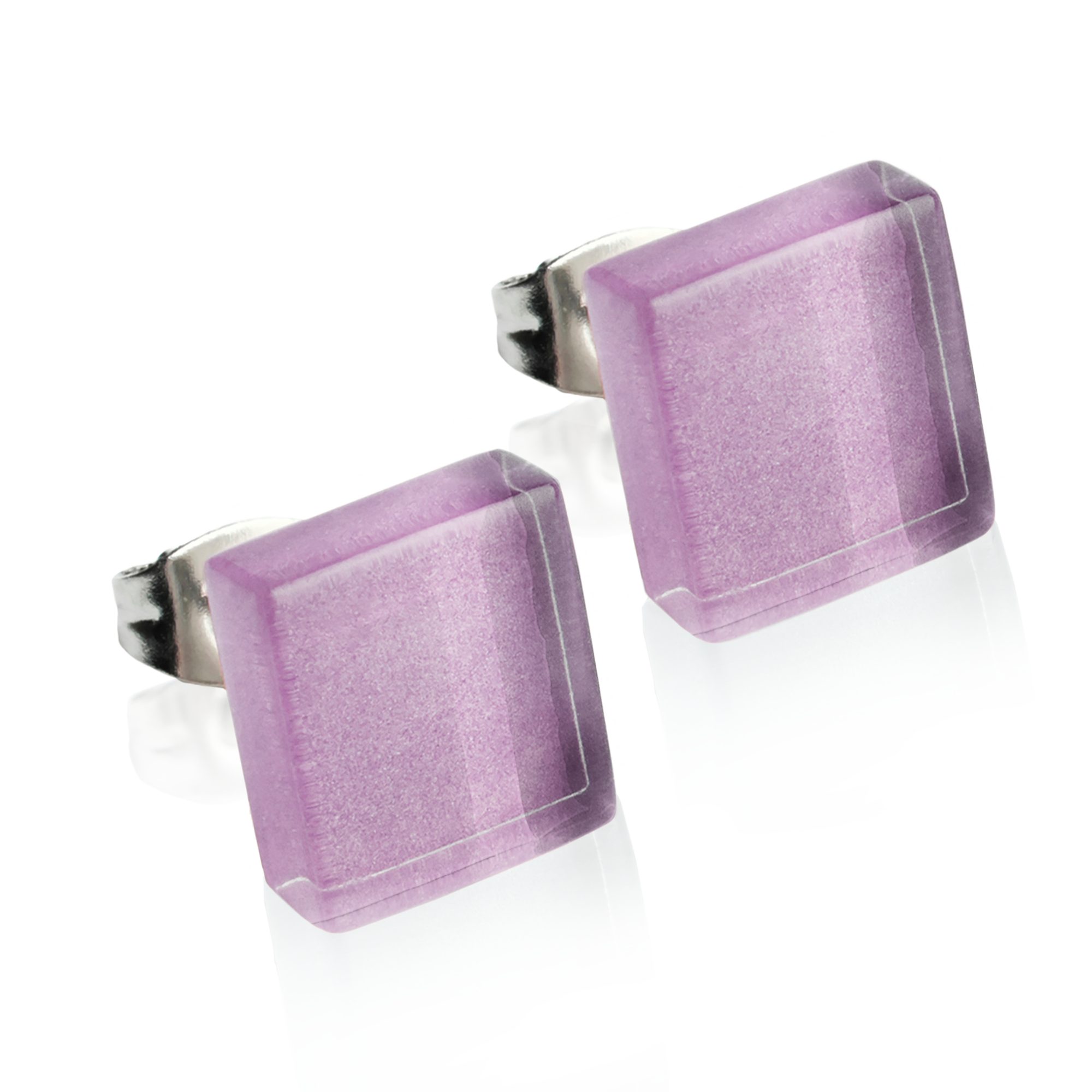 ALEXASCHA Paar Ohrstecker Kleine quadratische Stecker aus Glas • hypoallergener Edelstahl • 10mm