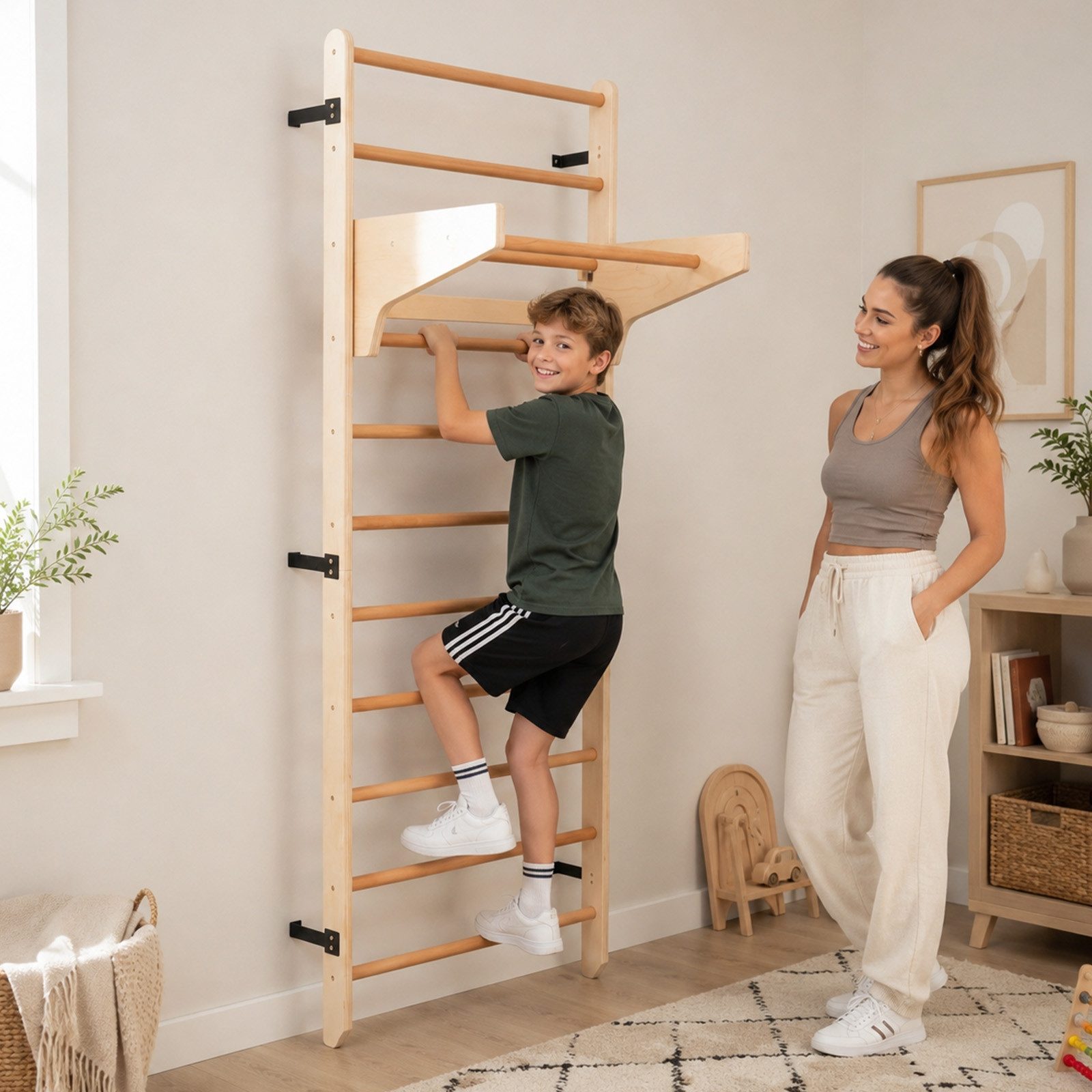 Youyijia Wandmontage-Set Multifunktionale Schwedenleiter, Wandmontage, Holz-Gymnastikstange – Bild 2 von 5