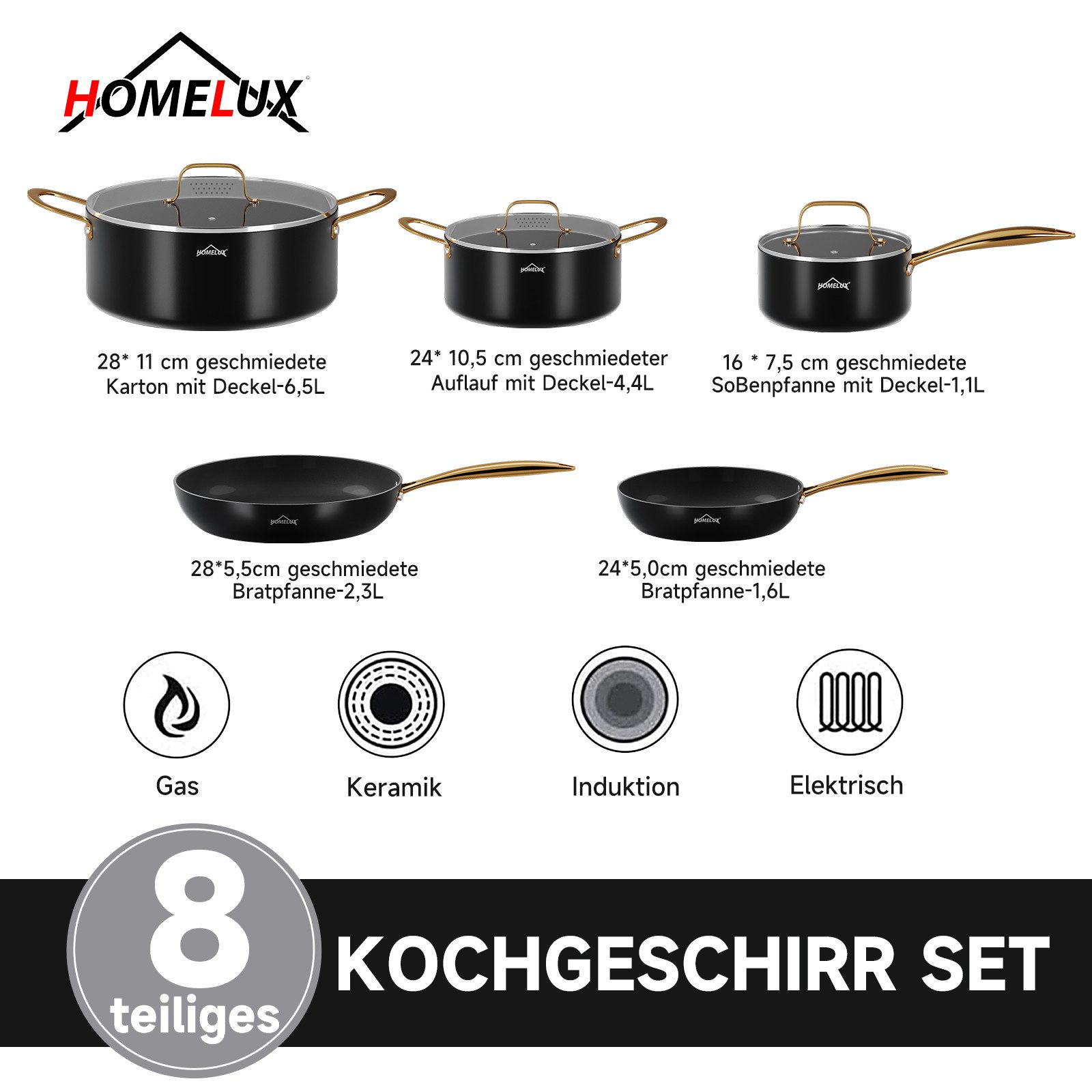 HOMELUX Topf-Set Induktions Töpfe Set, Aluminiumguss Kochtopfset mit Deckel, Aluminium (Set, 8-tlg., Töpfe Set mit Topfdeckel), Induktion – Bild 5 von 5