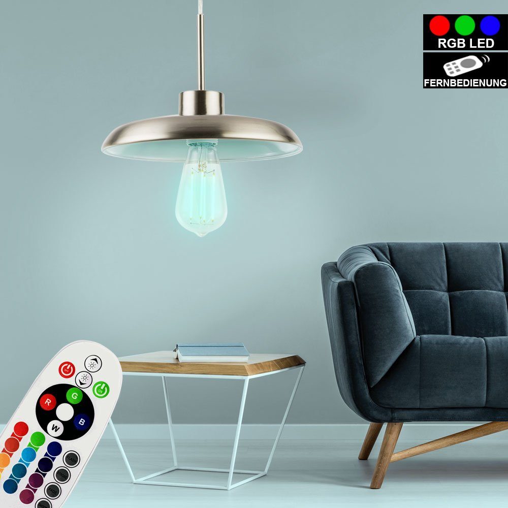 etc-shop LED Pendelleuchte, Leuchtmittel inklusive, Warmweiß, Farbwechsel, Retro Pendel Hänge Lampe Fernbedienung Decken Leuchte silber