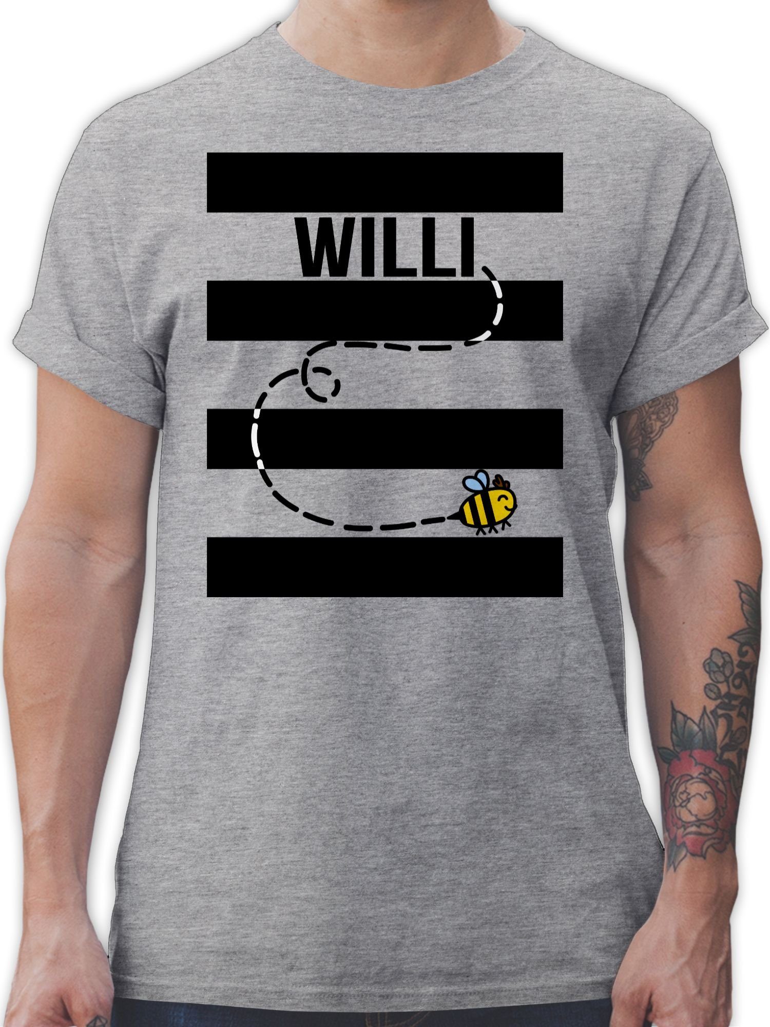 Shirtracer T-Shirt Bienen Kostüm Willi Karneval Outfit 3 Grau meliert