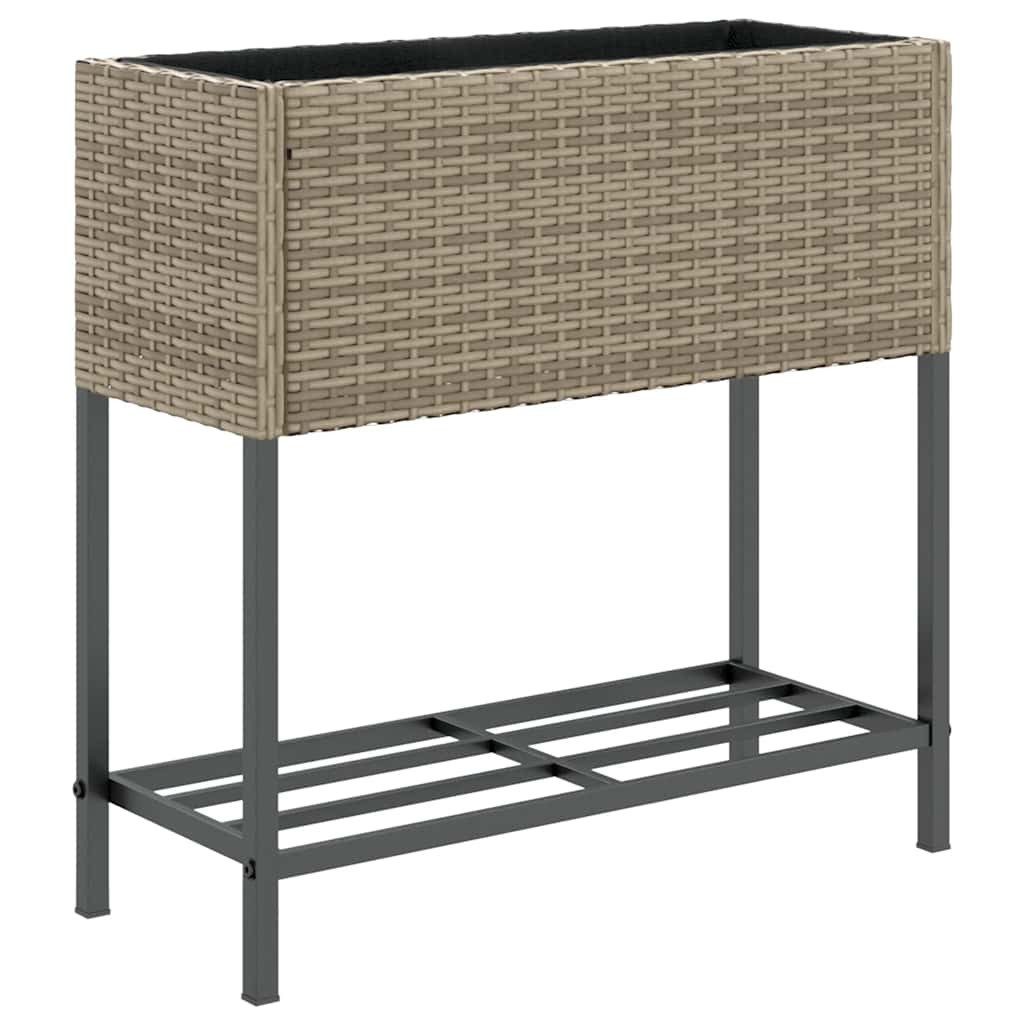 vidaXL Blumentopf Pflanzkübel mit Ablage Grau Poly Rattan (1 St)