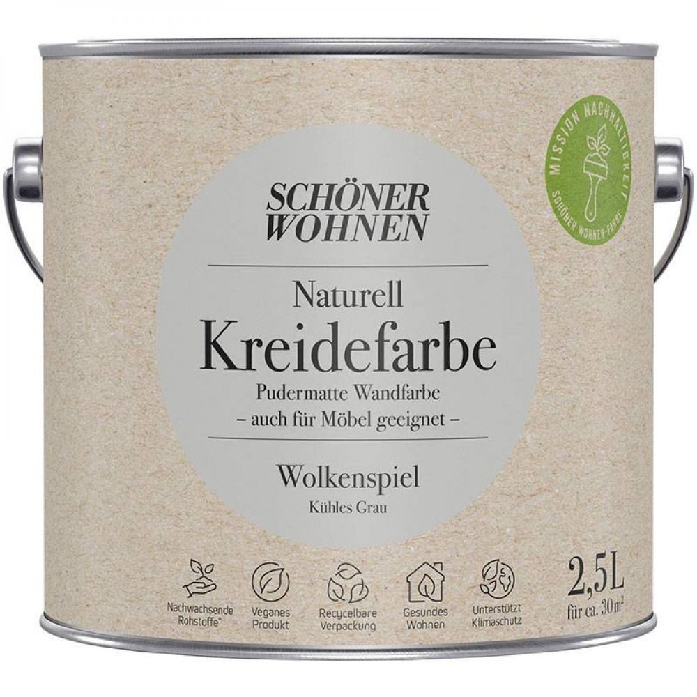 SCHÖNER WOHNEN FARBE Wandfarbe Schöner Wohnen Naturell Kreidefarbe 2,5 Ltr. Wolkenspiel kühles Grau