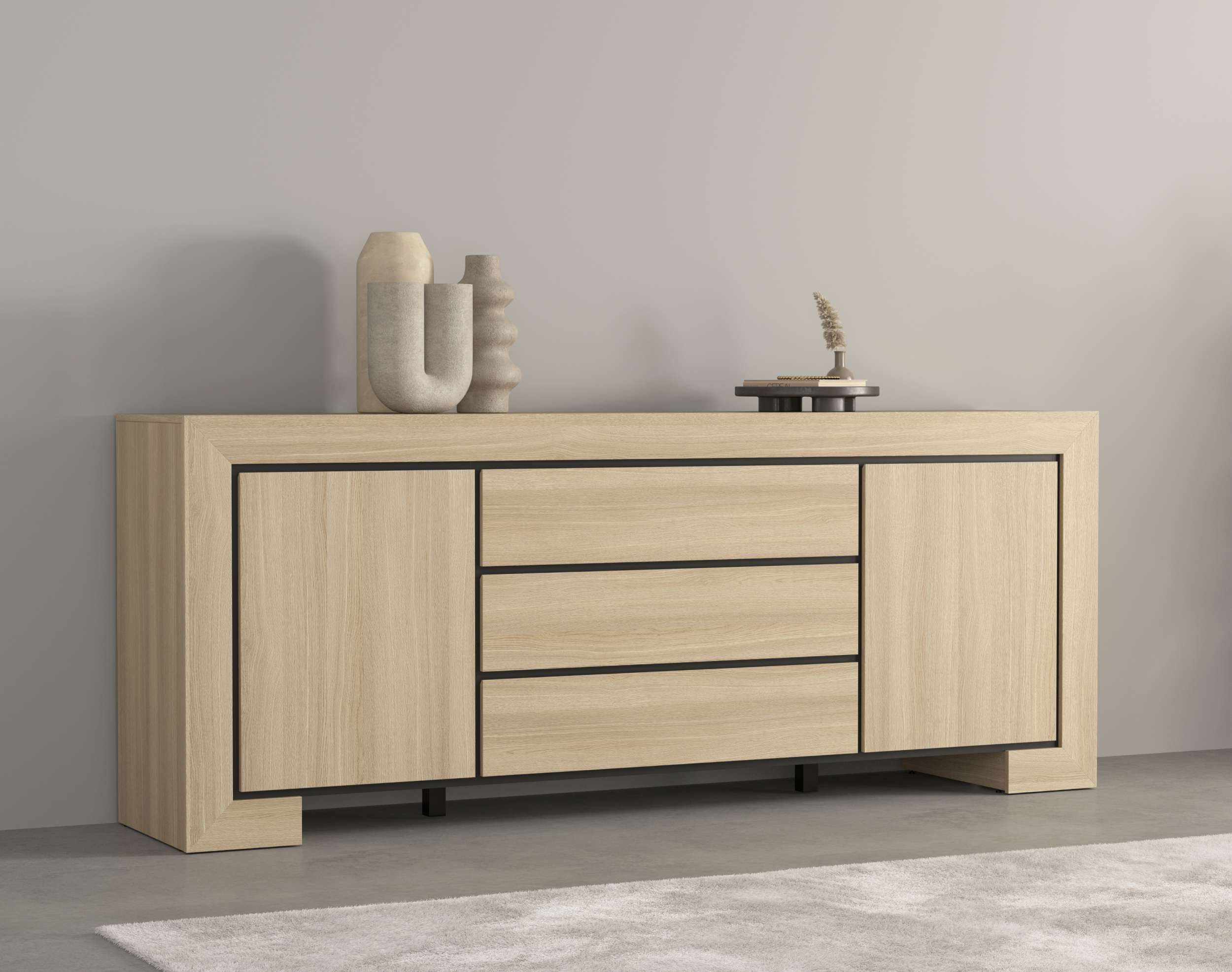 99rooms Kommode Jena (Sideboard, Highboard, Schubladenkommode), mit 3 Schubladen, 4 Fächer, 2 Einlegeböden, Soft-Close-Funktion