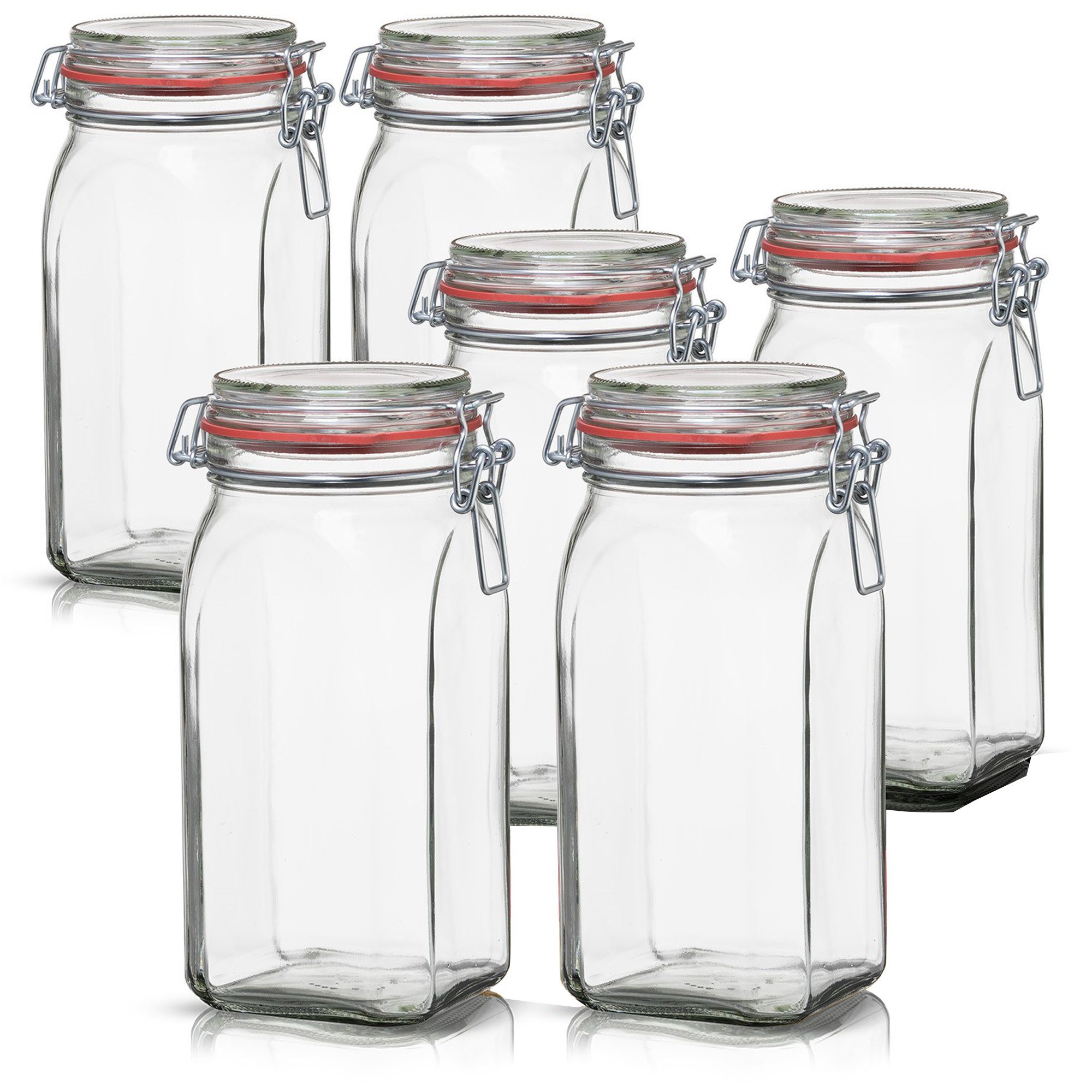 BigDean Einmachglas 6x Vorratsgläser 1,5L Deckel & Bügelverschluss Made in Germany, Glas, (Set, 6-tlg., Einmachgläser), Einweck Glas, Bügelverschluss, Luftdicht mit Kautschuk Dichtung