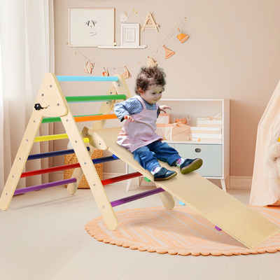 TLGREEN Klettergerüst 3 in 1 Kinder Kletterleiter Set, Regenbogen Kletterdreieck mit Rutsche