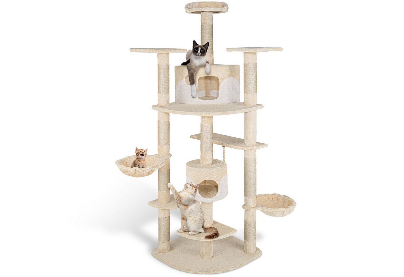 tectake Kratzbaum Katzenbaum Fippi 201 cm Diverse Farben beige-Weiss, Vielseitig mit robusten Sisalstangen und Plüschoberfläche