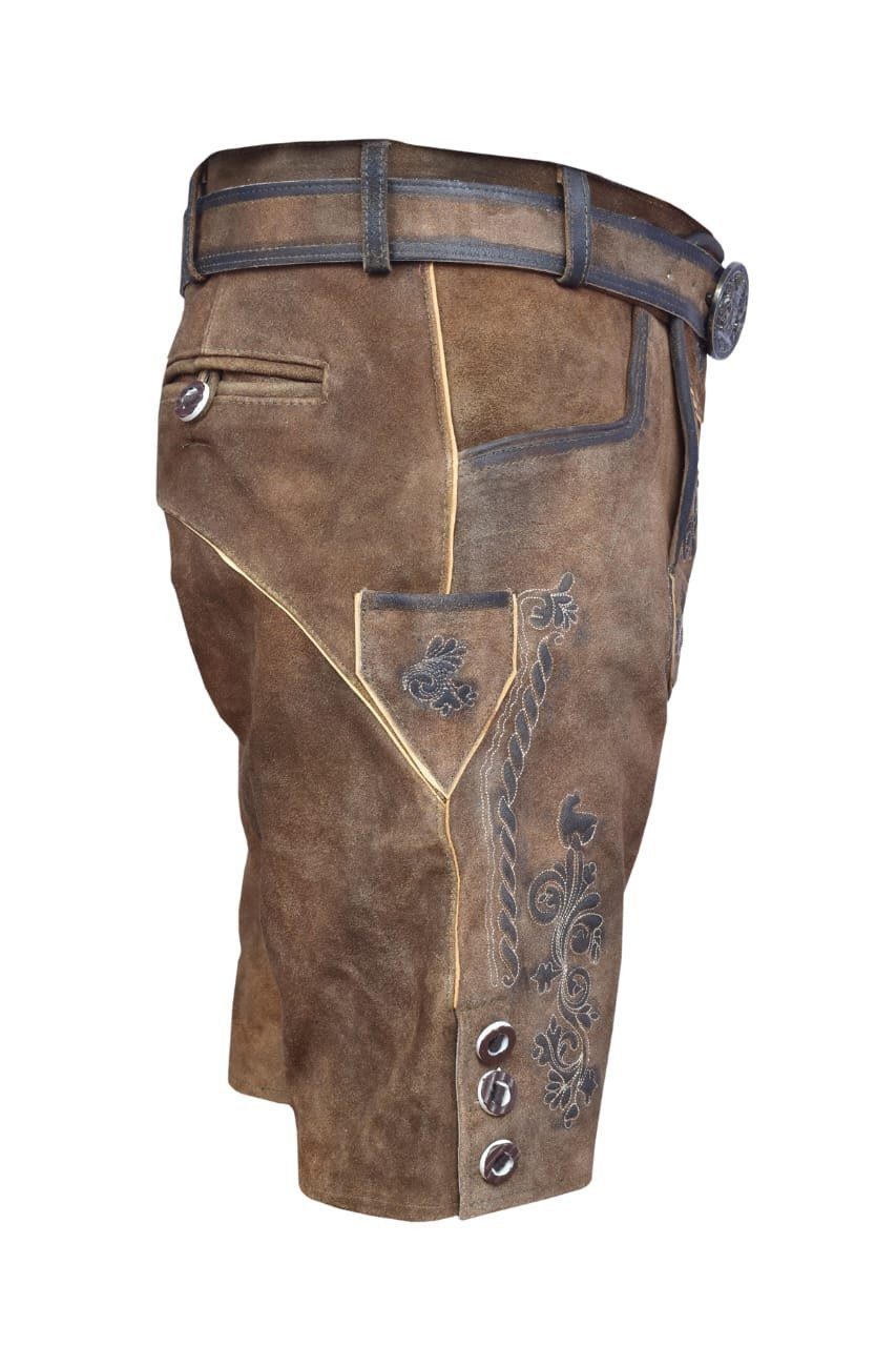 Ramona Lippert Trachtenlederhose Michel kurze Hose braun antik mit Gürtel günstig online kaufen