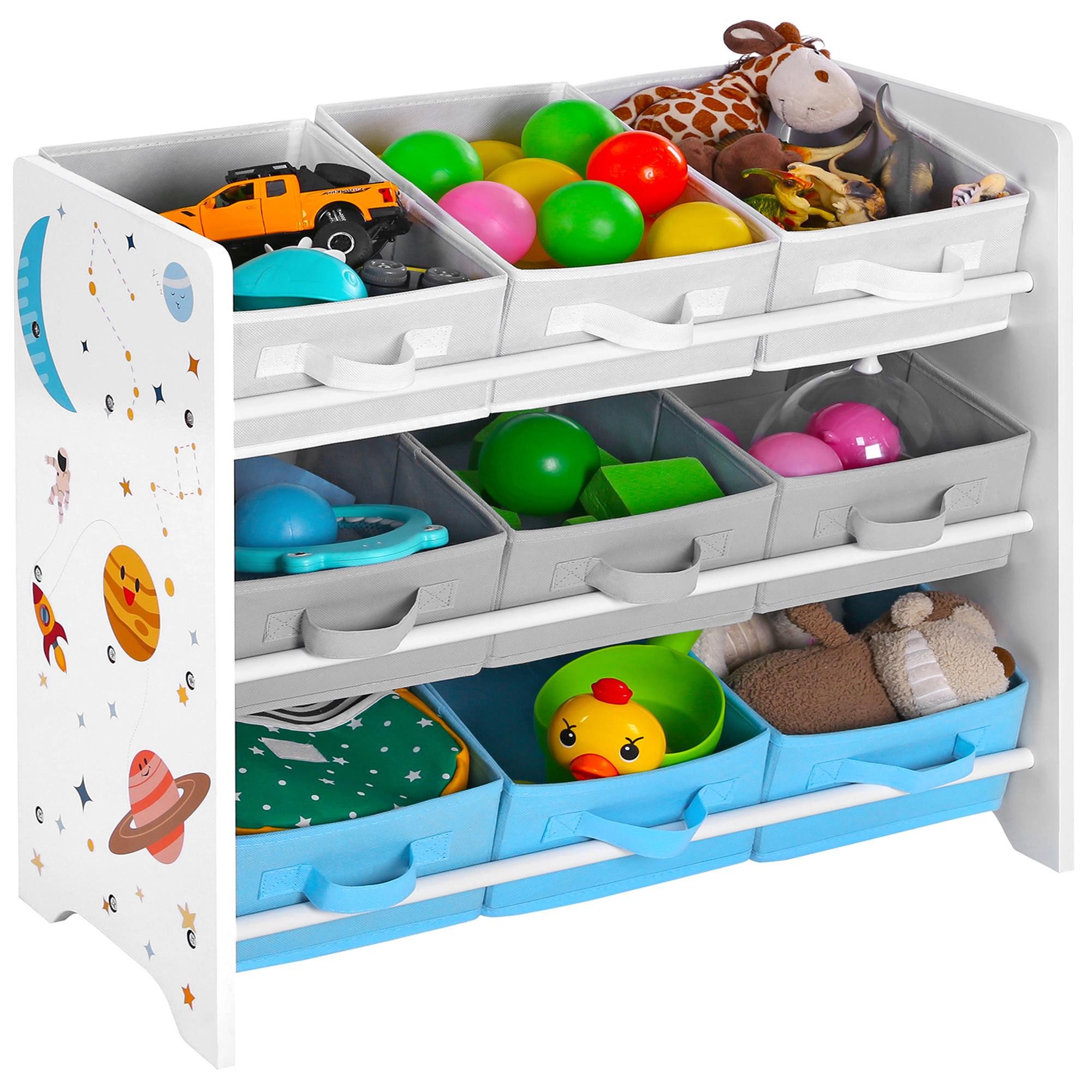 SONGMICS Spielzeugtruhe Kinderregal Spielzeugregal, mit 9 Aufbewahrungsboxen aus Vliesstoff, Kinderzimmer Regal