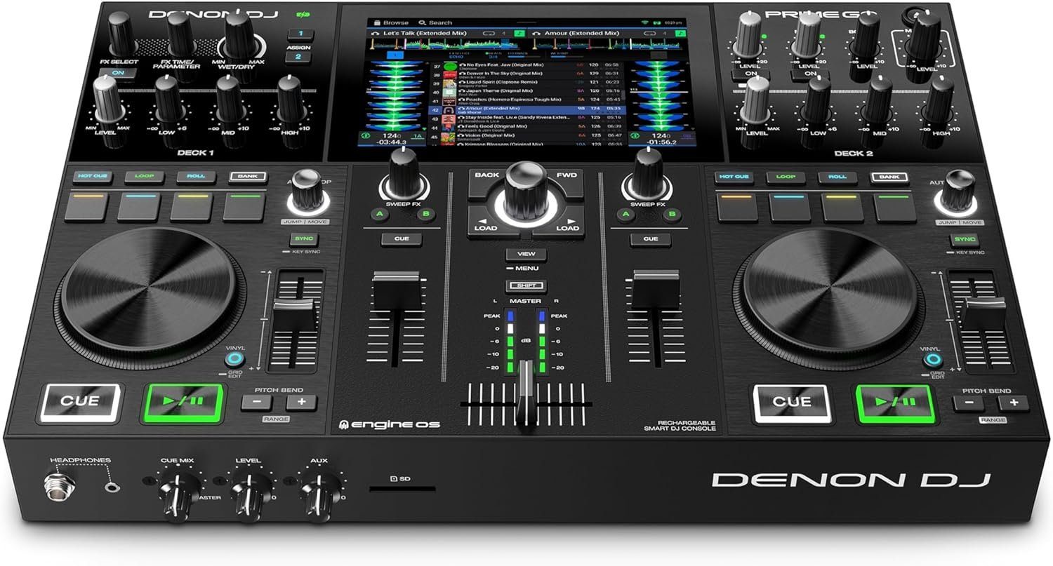 Denon DJ Mischpult Prime GO, (Einzelgerät, 1-tlg., Inklusive USB-Kabel, Netzteil und Display-Reinigungstuch), Akkubetrieb, 7" Touchscreen & WLAN für Musik-Streaming.