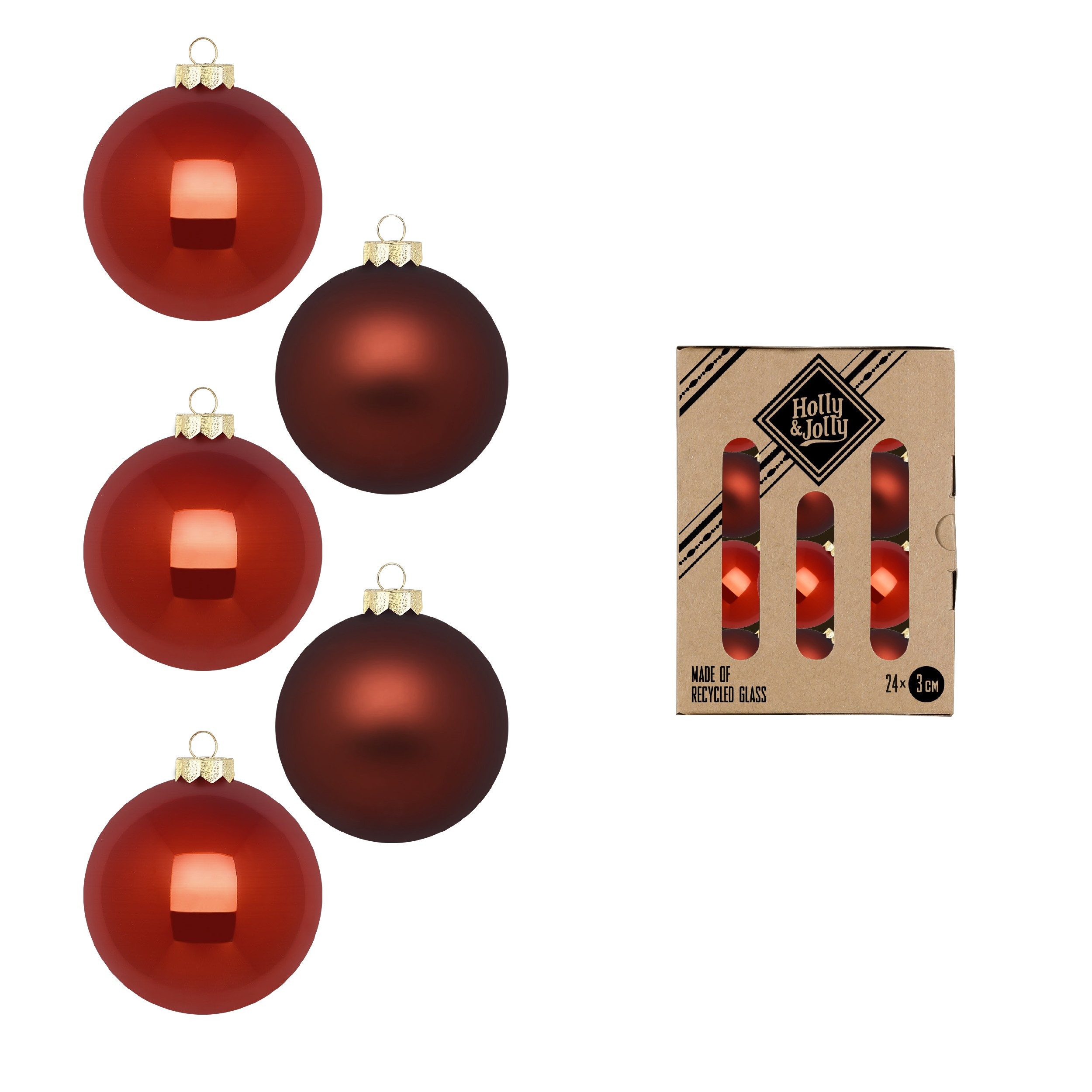 Holly & Jolly Weihnachtsbaumkugel, Weihnachtskugeln Glas 3cm 24 Stück - Burnt Ochre
