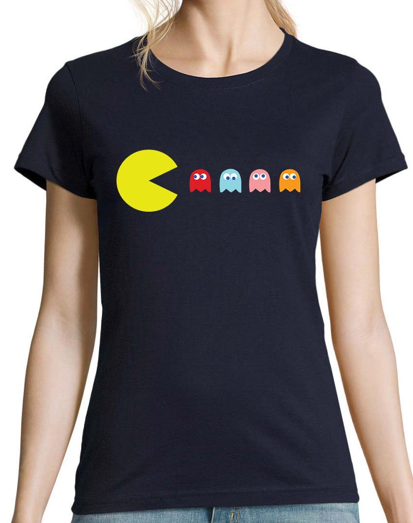 Shirt Frontprint mit trendigem Navyblau T-Shirt Vintage Youth Designz Gaming Damen