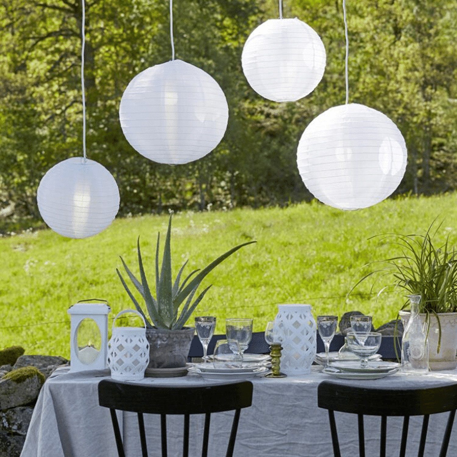 STAR TRADING LED Lampion Lampion Lampenschirm rund D: 40cm weiß für Hängefassungen für Außen