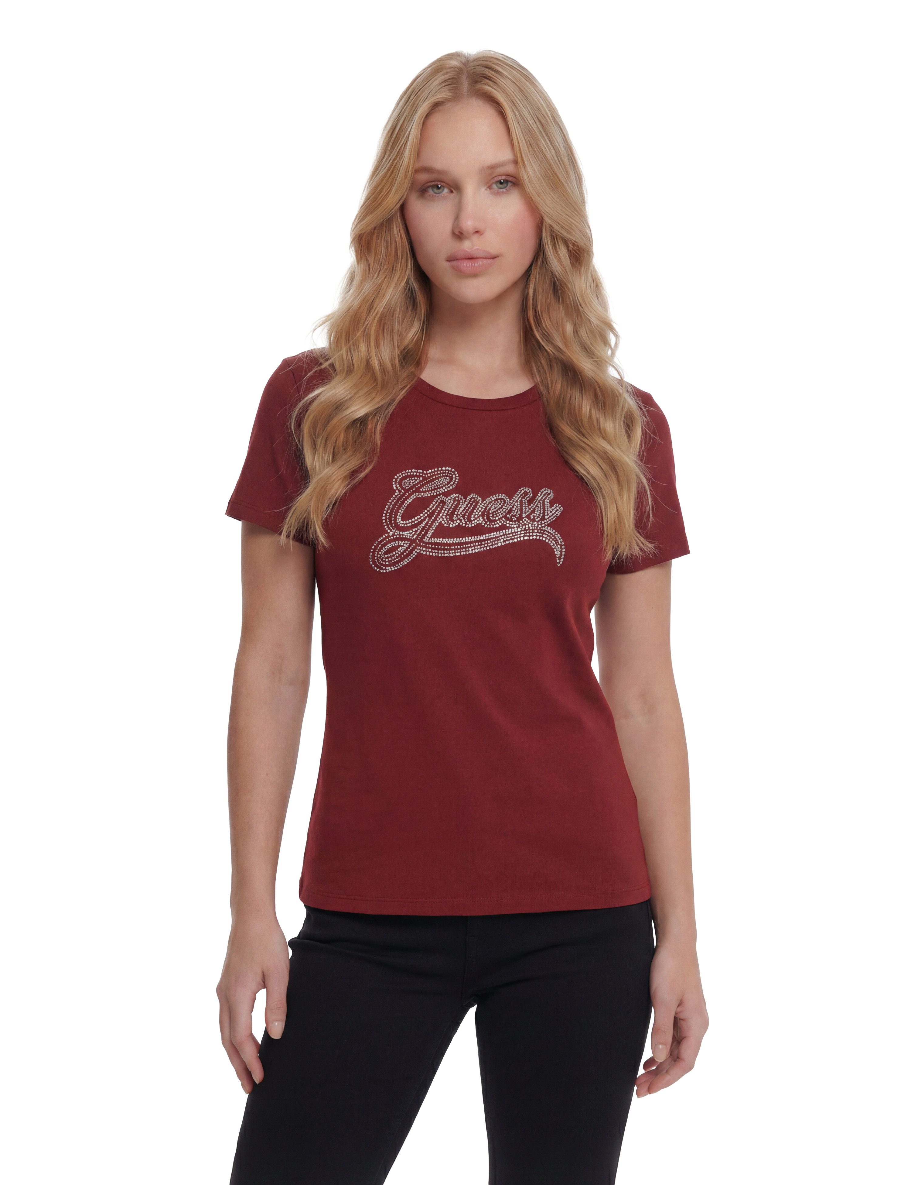 Guess T-Shirt SS GUESS STUD LOGO EASY TEE mit Nietenbesatz, Regular Fit