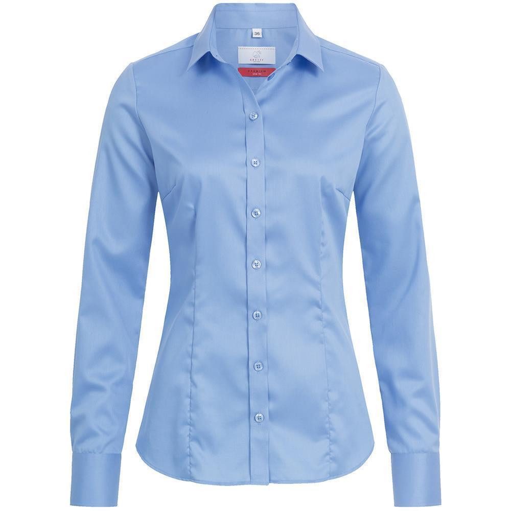 GREIFF Langarmbluse Greiff Corporate Bluse PREMIUM Damen OEKO TEX® Bügelfrei Mittelblau 36