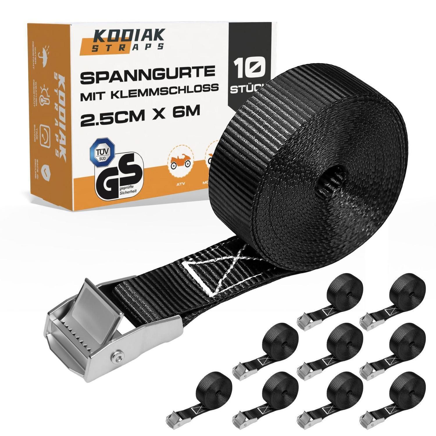 LuxusKollektion Zurrgurt Spanngurte 25mm 250kg Klemmschloss Fahrrad Gepäck TÜV GS 10 Stück 6 m