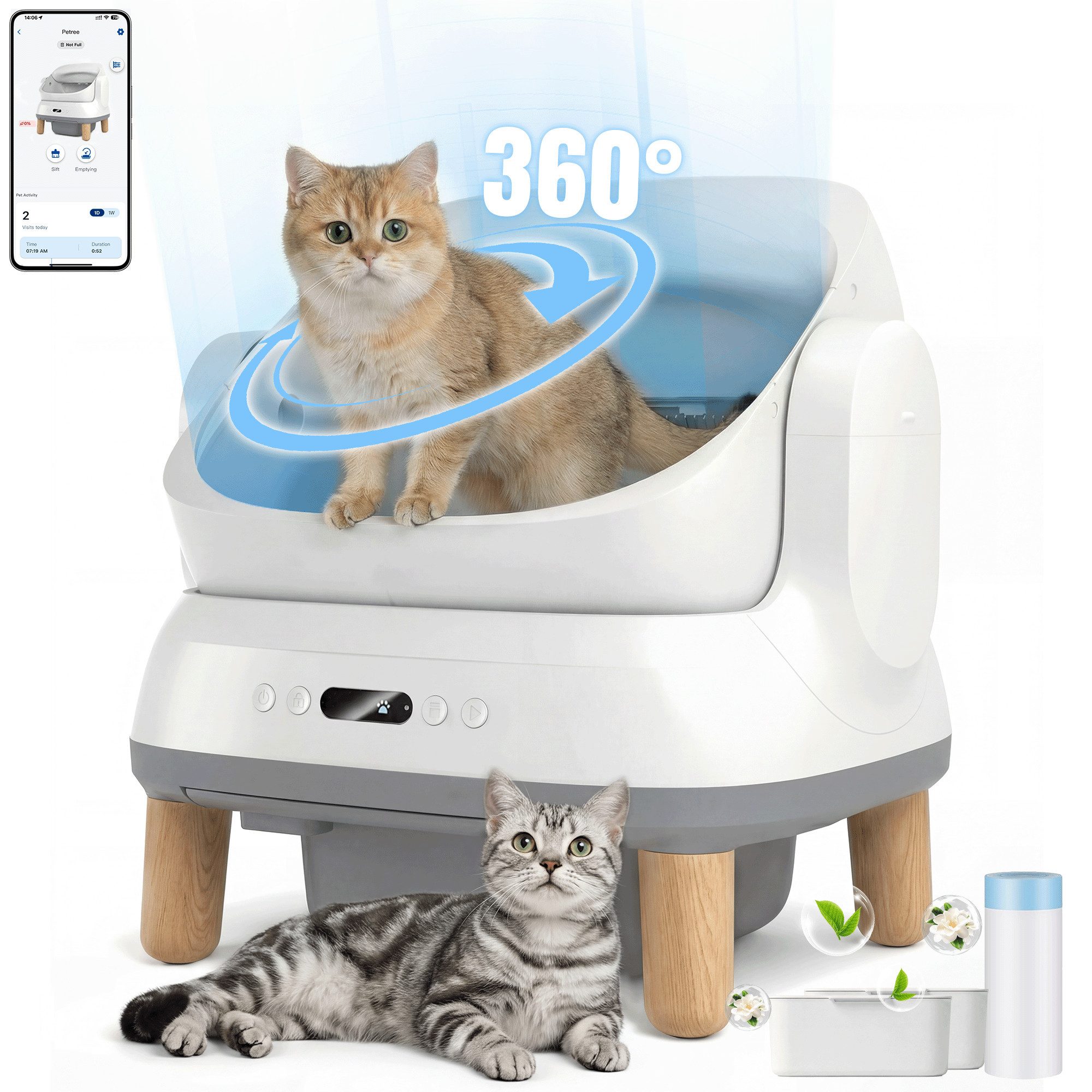 HOMALL Katzentoilette Oben offene Automatische Katzenklo selbstreinigend Katzentoilette XXL, Große Fassungsvermögen,App-Steuerung,für mehrere katzen