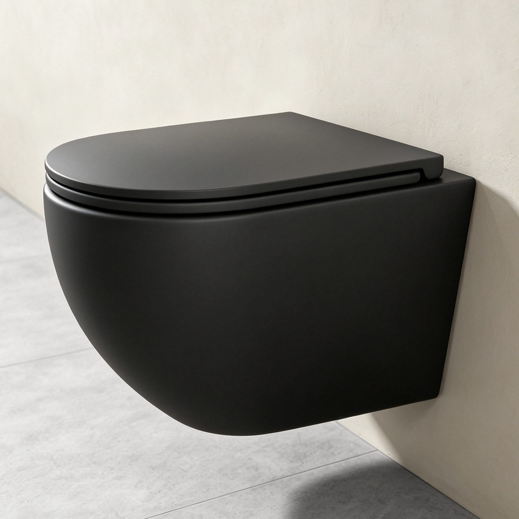 doporro Tiefspül-WC Hänge-WC Wand-WC Spülrandlos Softclose-Sitz aus Keramik wassersparend, wandhängend, inkl. SilentClose-Sitz mit Absenkautomatik, weiß/schwarz