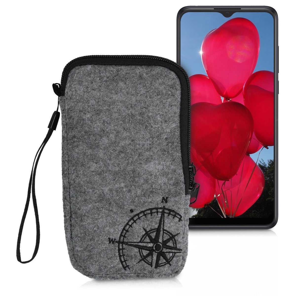 kwmobile Handytasche Handytasche für Smartphones L - 6,5" (1-tlg), Handy Filztasche - 16,5 x 8,9 cm Innenmaße