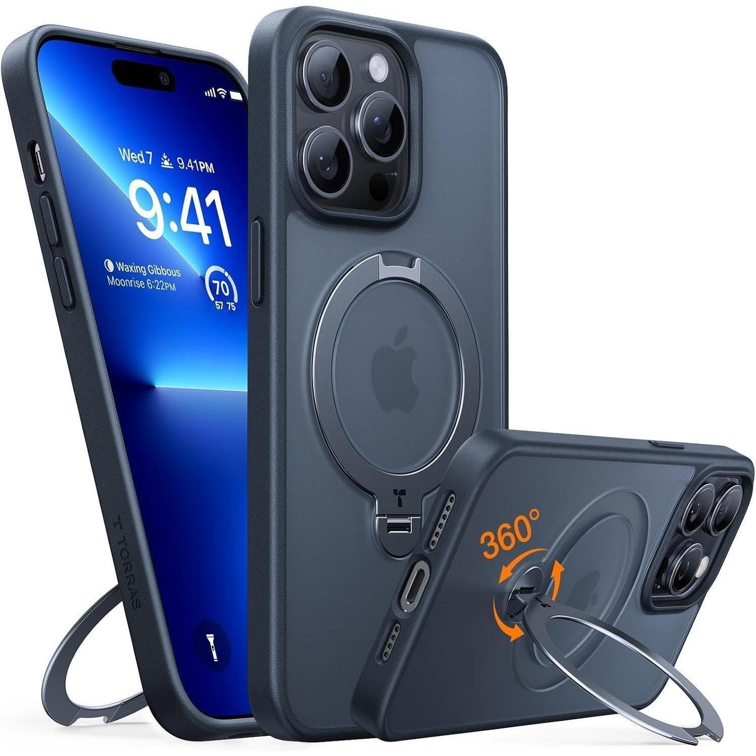 TORRAS Handyhülle 360° Ostand Spin iPhone 14 Pro Max Hülle Magnetisch Schwarz