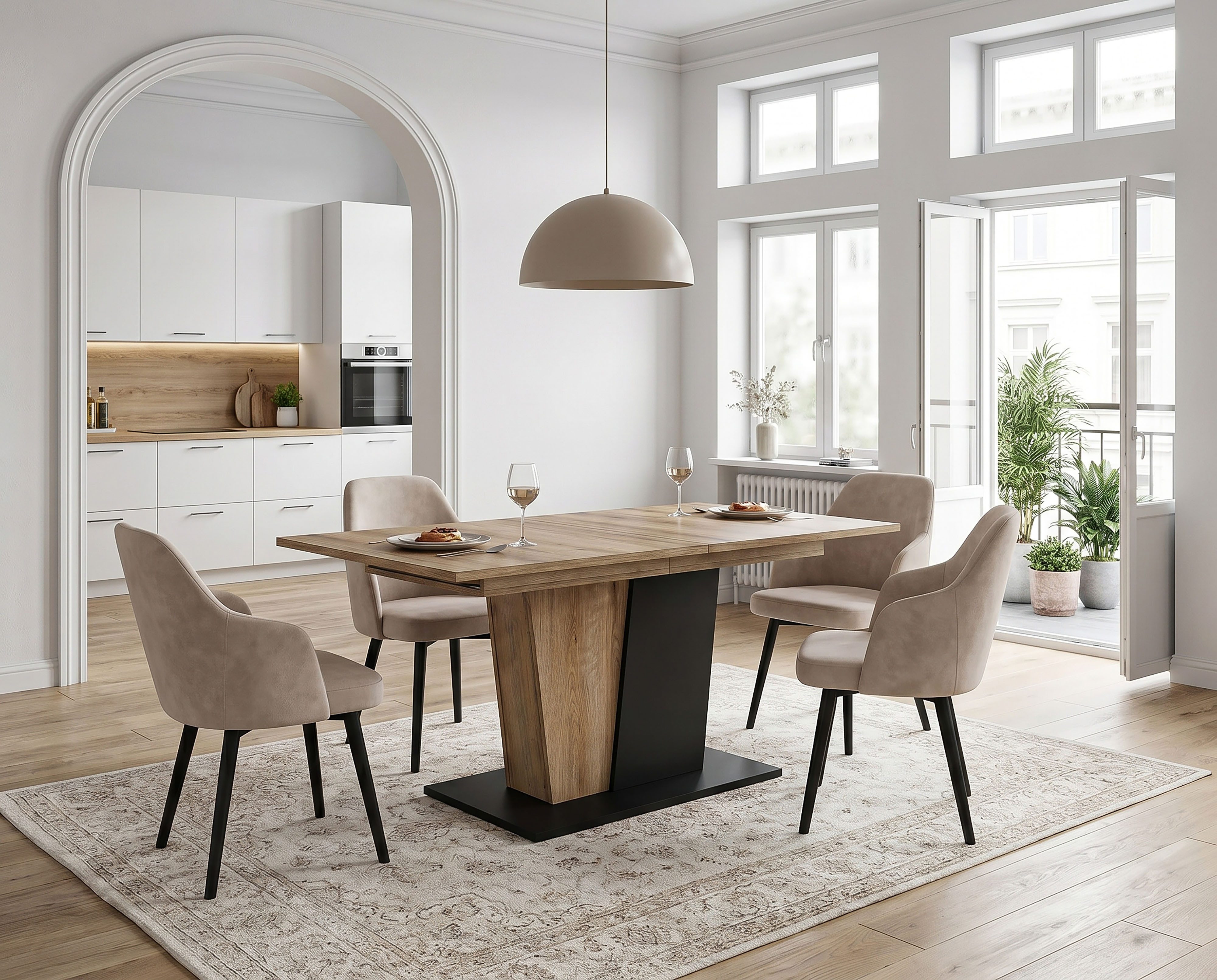 OTTO home Esstisch MONOLITH, ausziehbar 150 -230 cm, inklusive 2x 40 cm Einlegeplatte (individuell einsetzbar, in moderner Farbausführung), V-Gestell mit Bodenplatte, Tisch, Küchentisch, Esszimmer, Küche
