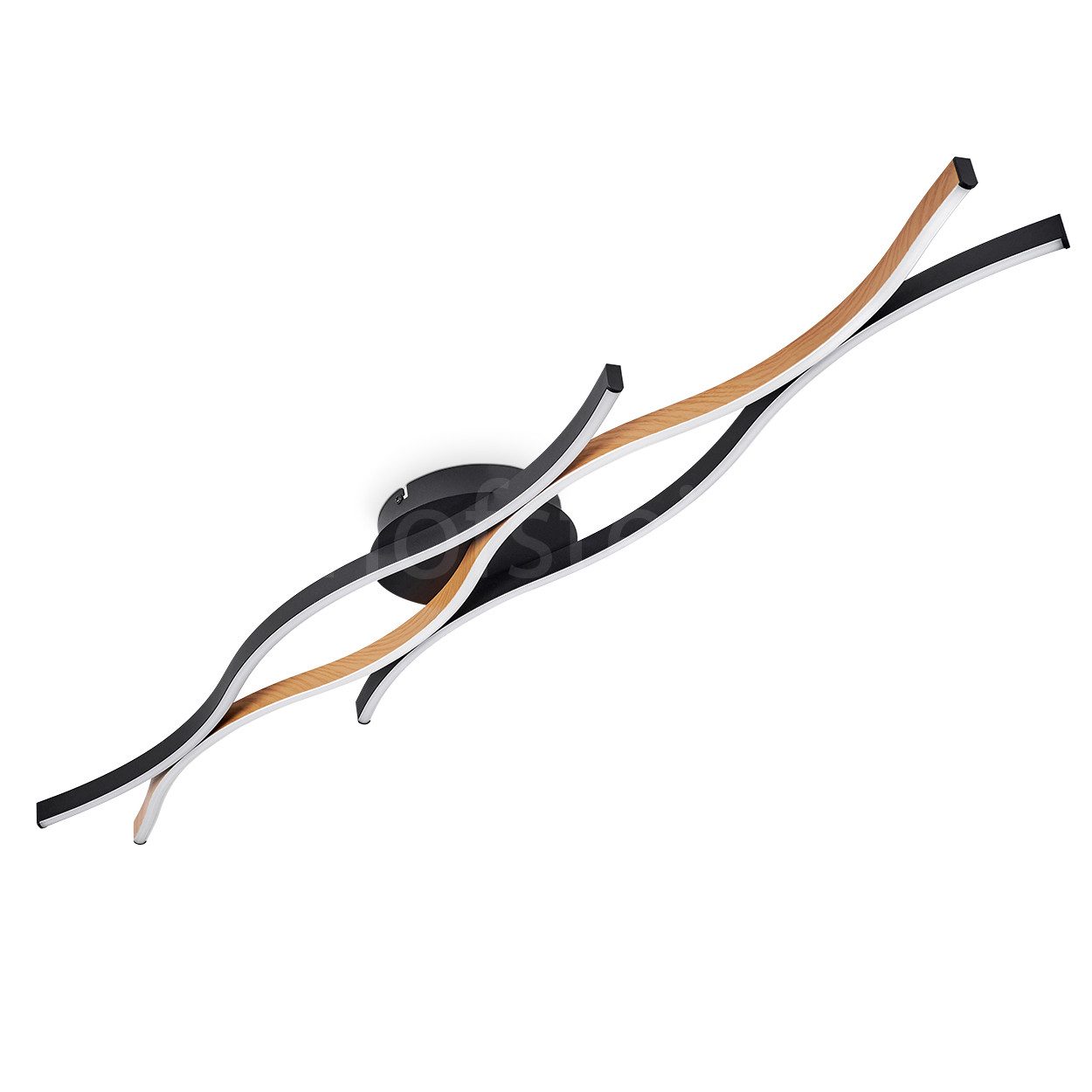 hofstein Deckenleuchte moderne Deckenlampe aus Metall/Kunststoff in Schwarz/Holzoptik/Weiß, LED fest integriert, 3000 Kelvin, im modernen Wellen-Design, Длина 108 cm, LED 35 Watt, 3610 Lumen