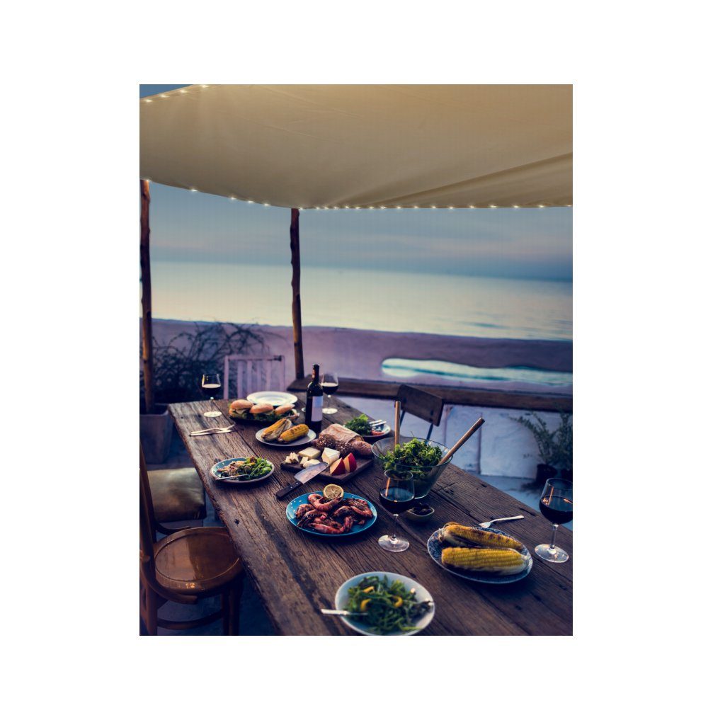 PROMAFIT Maia rectangular sunshade sail, 3x2 m, waterproof, with 90 LED lights, offers 95% UV protection