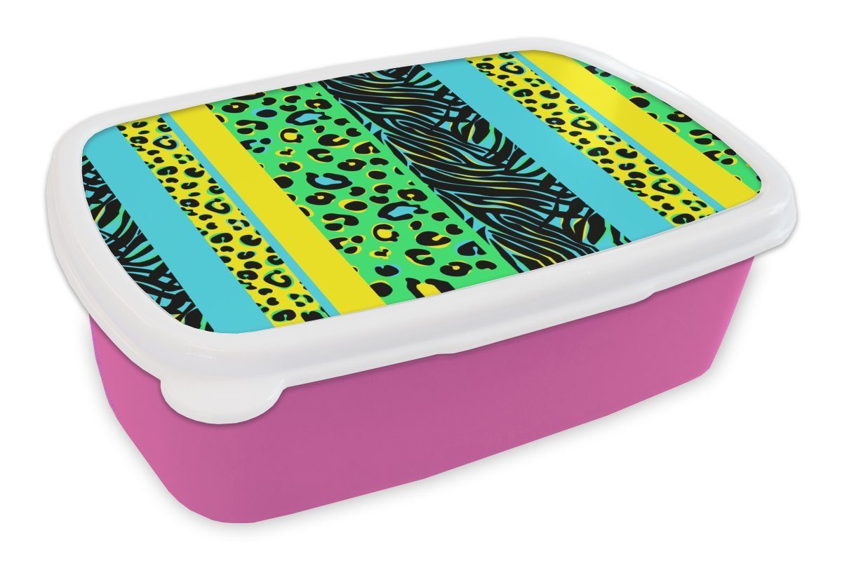 Brotdose Snackbox, Design Grün, Erwachsene, rosa MuchoWow Pantherdruck Lunchbox Mädchen, (2-tlg), Kinder, - Kunststoff Brotbox Kunststoff, Gelb - - für