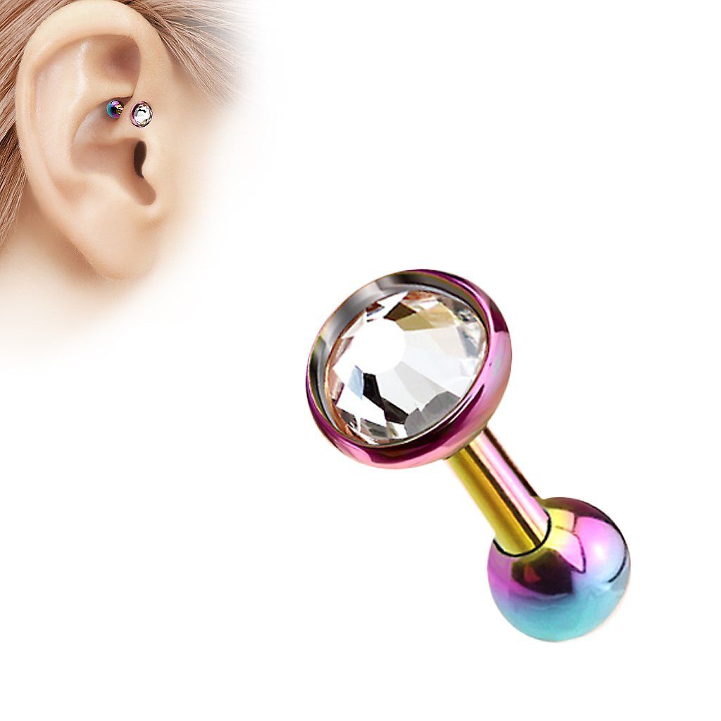 Kristall Kristall Barbell Tragus Stecker Cartilage, Ohr Cartilage Clear Helix Stab - Taffstyle Piercing-Set Barbell Piercing Piercing Tragus Helix Rainbow
