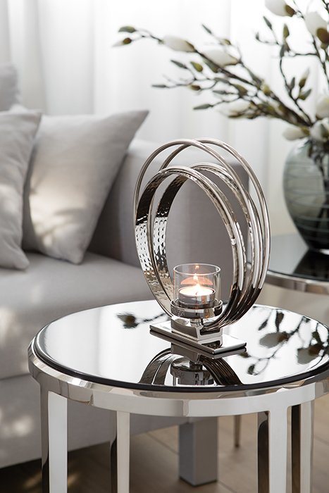 Fink Kerzenhalter COLETTE, aus Aluminium und Glas, Teelichthalter, Höhe ca. 23  cm, Gehämmerte, glänzende Oberfläche