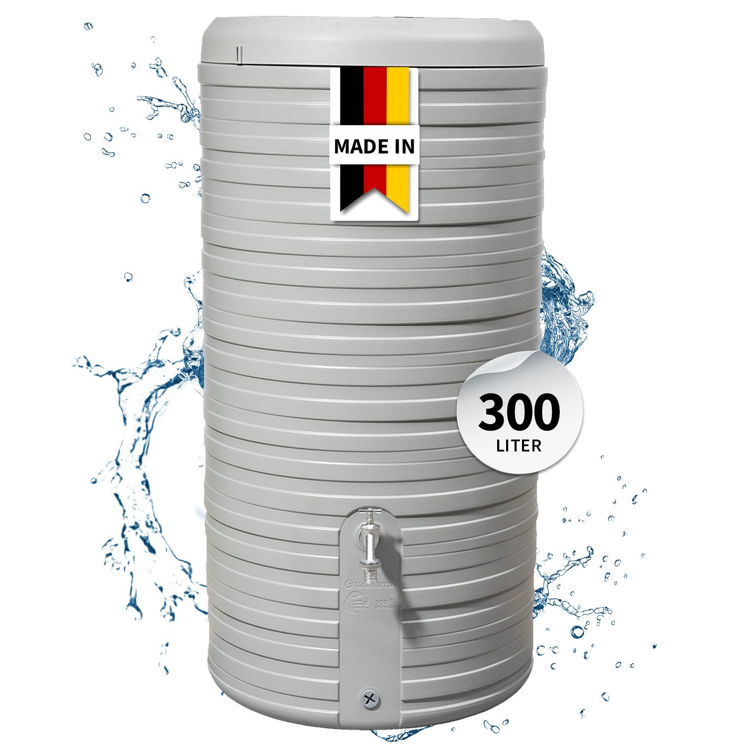 GARANTIA Regentonne NORDIC 2in1 Regenspeicher 300 Liter steingrau inkl. Pflanzschale