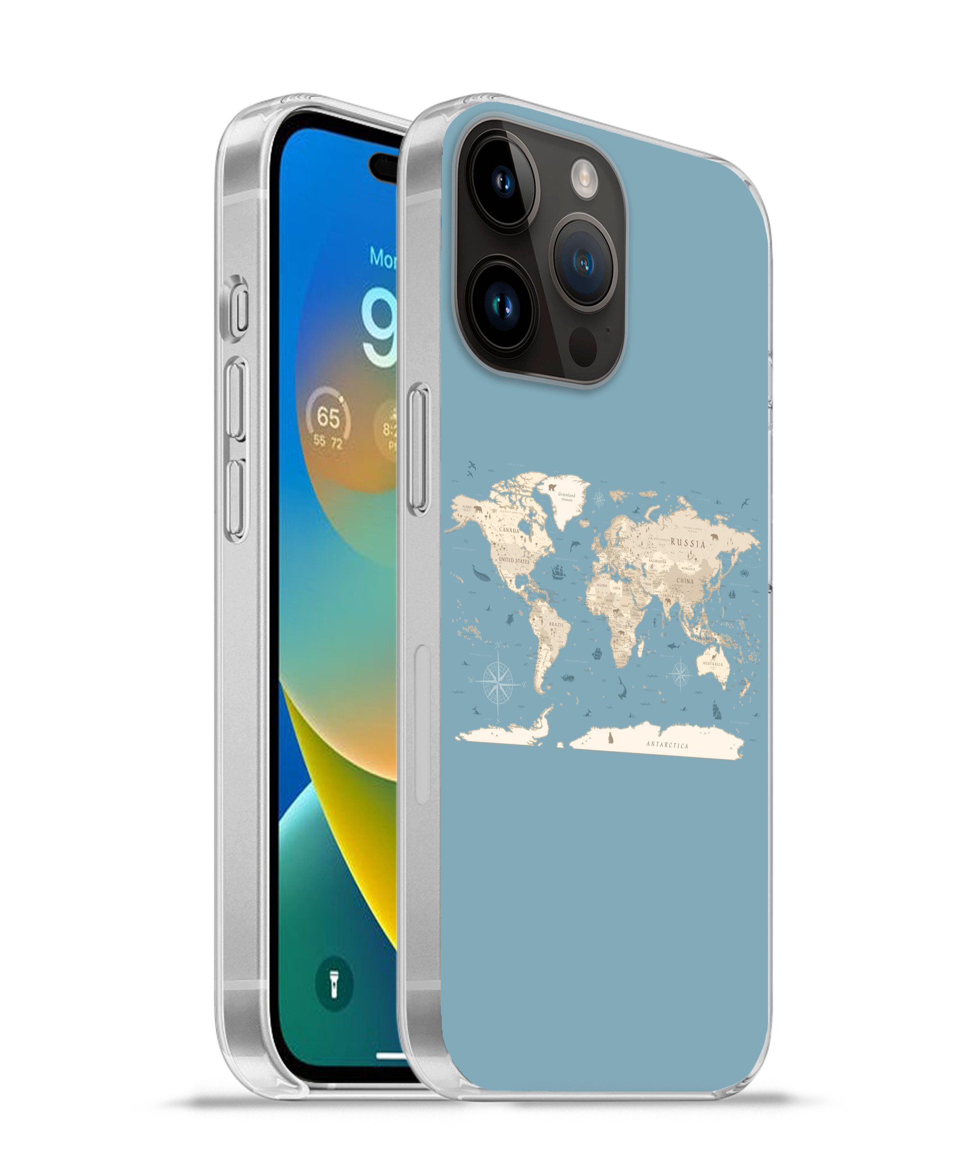 MuchoWow Handyhülle für Apple iPhone 14 Pro Weltkarte - Ozean - Realistisch - Blau, Smartphone-Bumper, Print, Handy Schutzhülle Dünn
